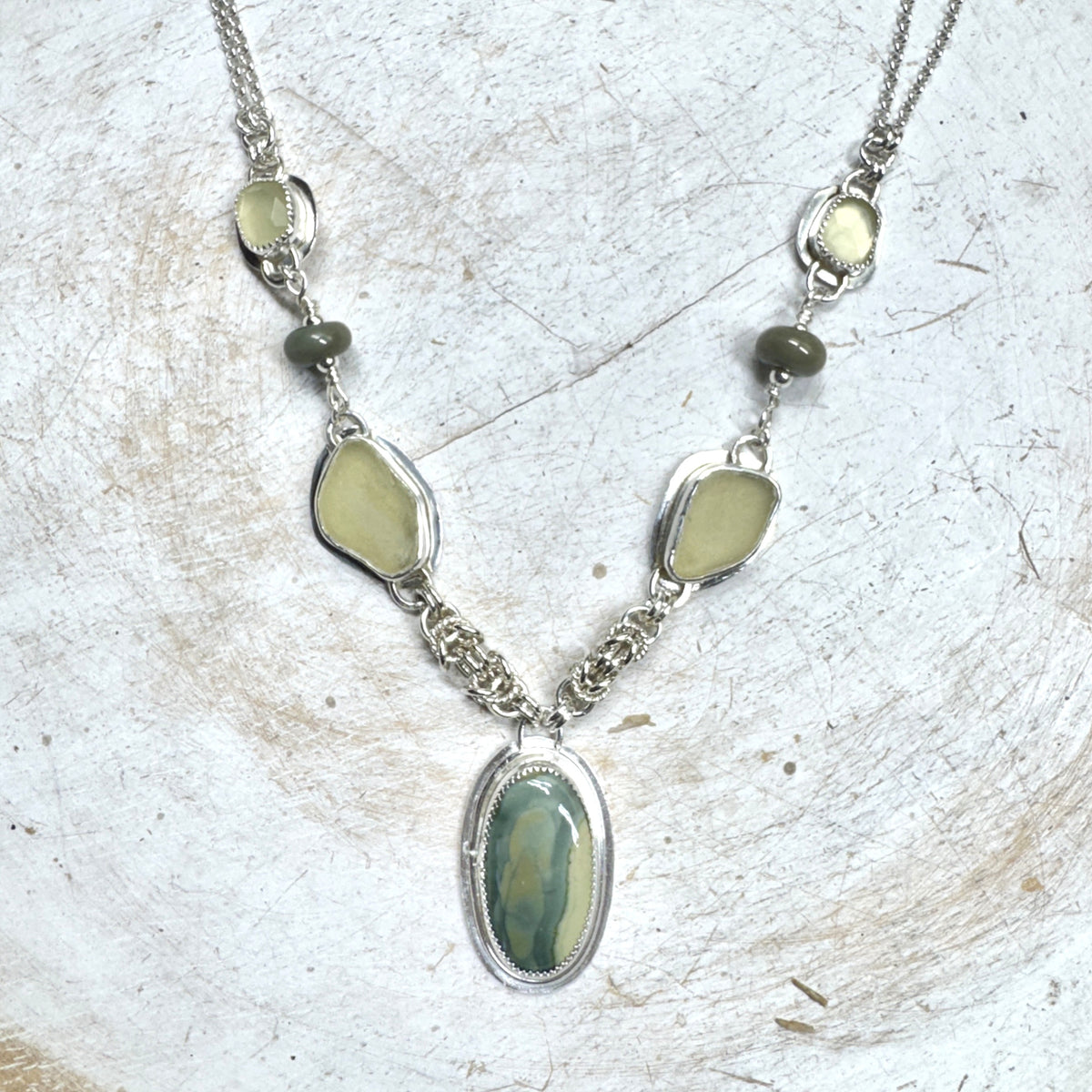 Yellow Sea Glass, Desert Glass & Agate Necklace