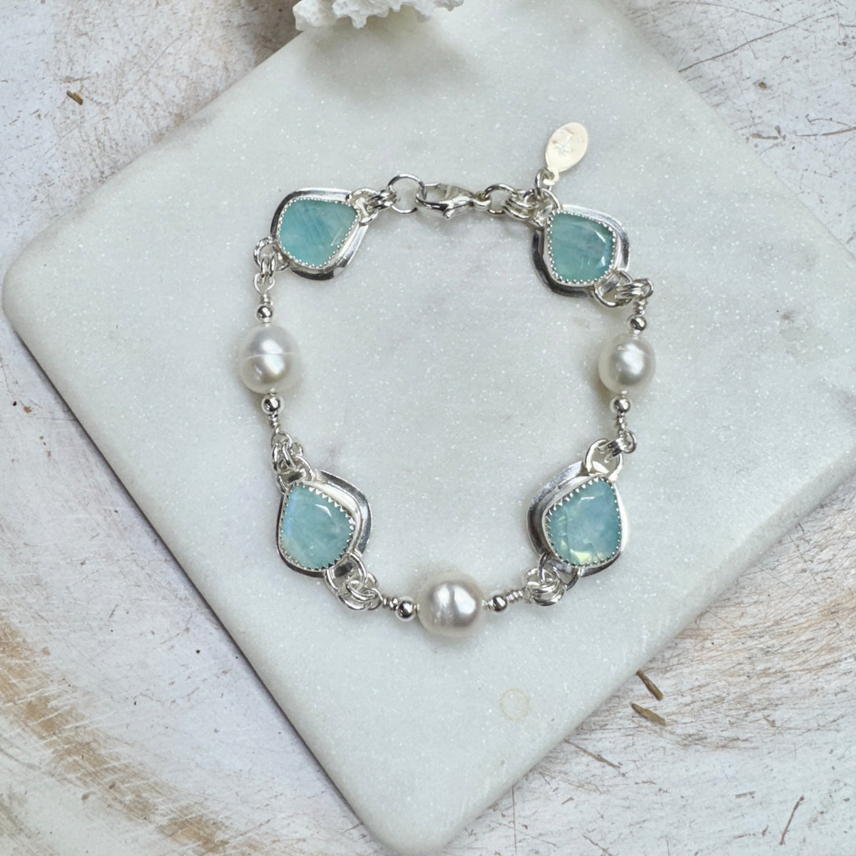Larimar & Moonstone Doublet with Freshwater Pearl Bracelet