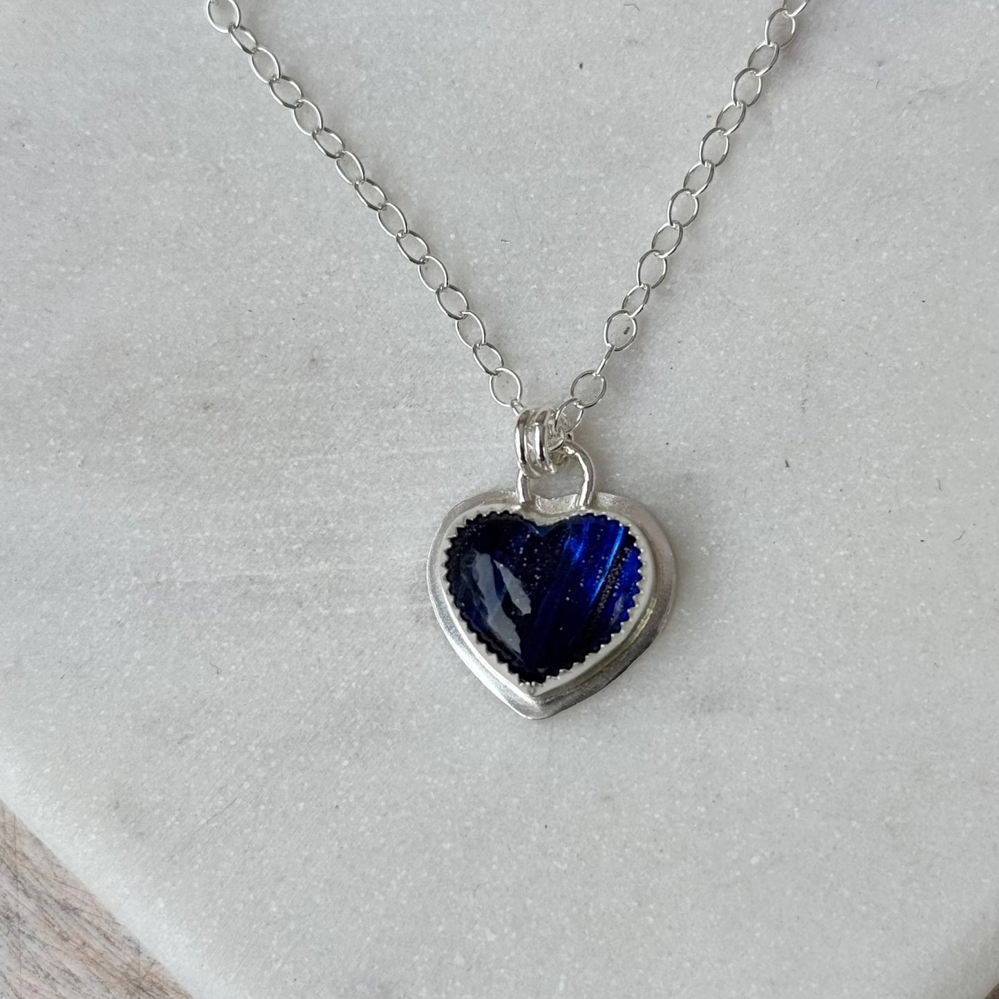 Blue Goldstone Heart Necklace