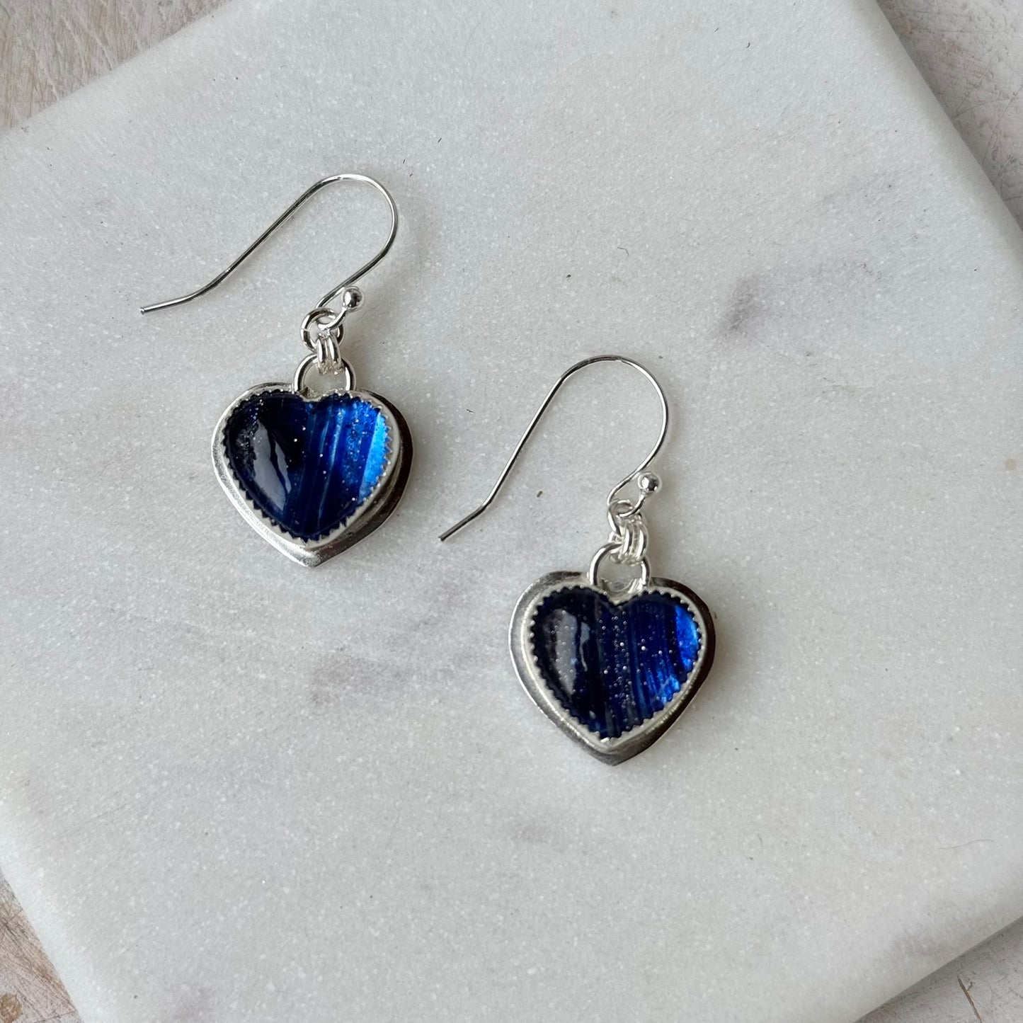 Blue Goldstone Heart Earrings