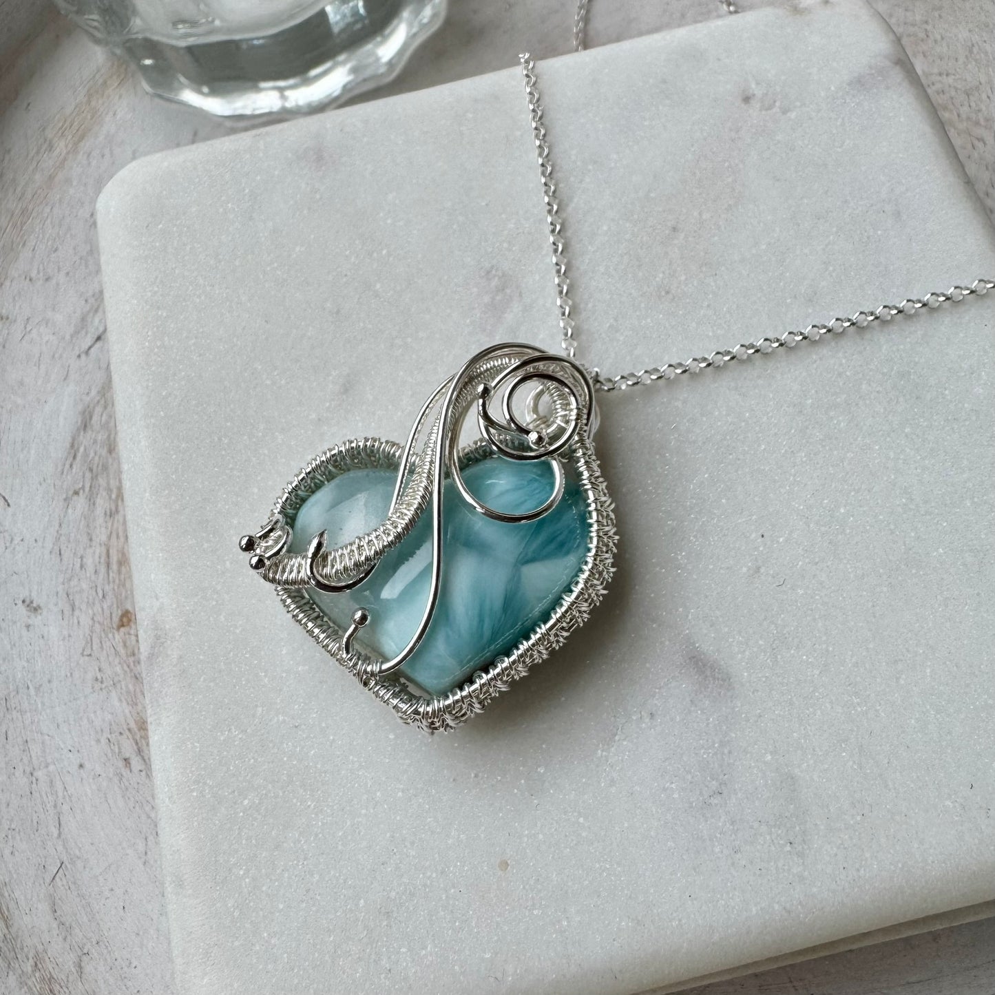 Larimar Heart Woven Necklace