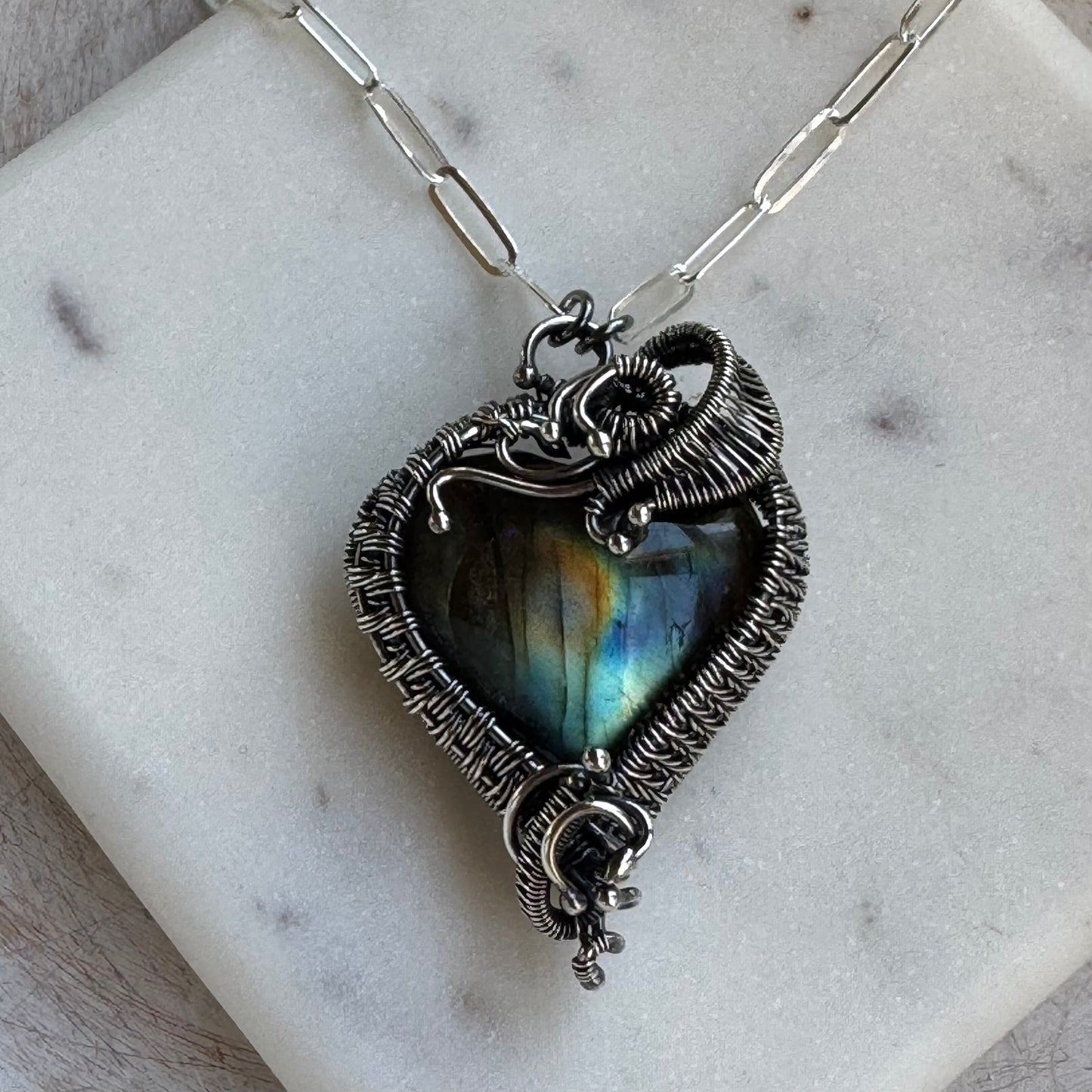 Labradorite Woven Heart Necklace