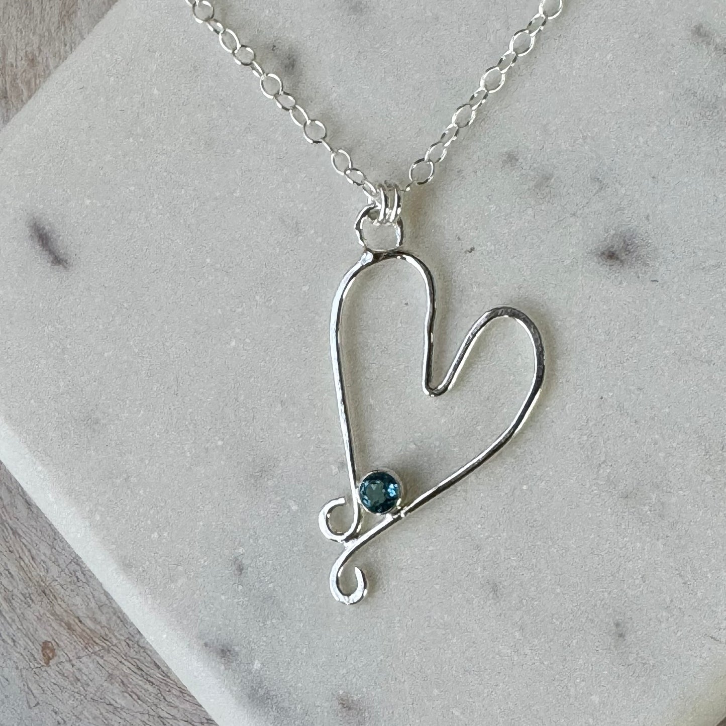 Swiss Blue Topaz Floating Heart Necklace