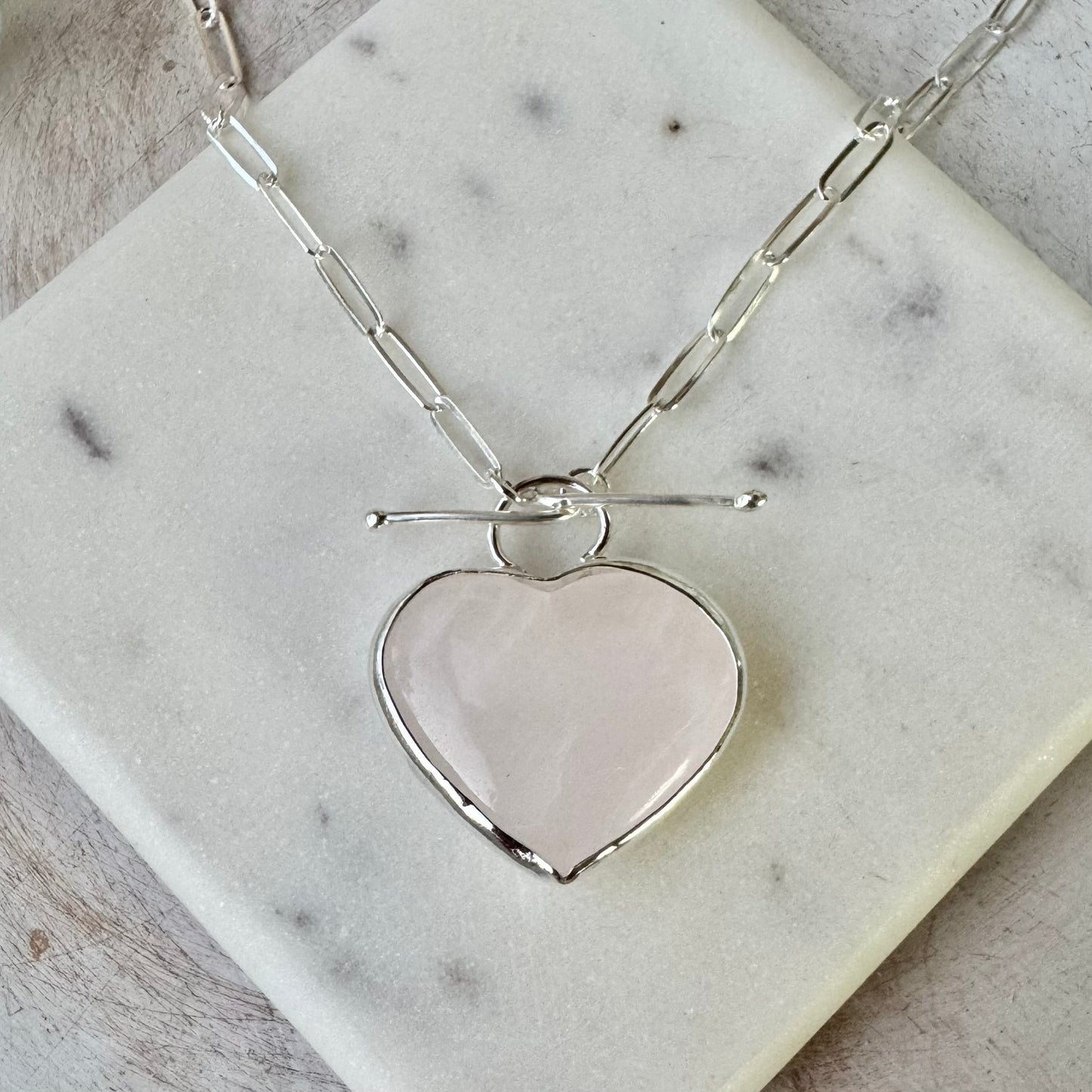 White Quartz Heart Paperclip Necklace