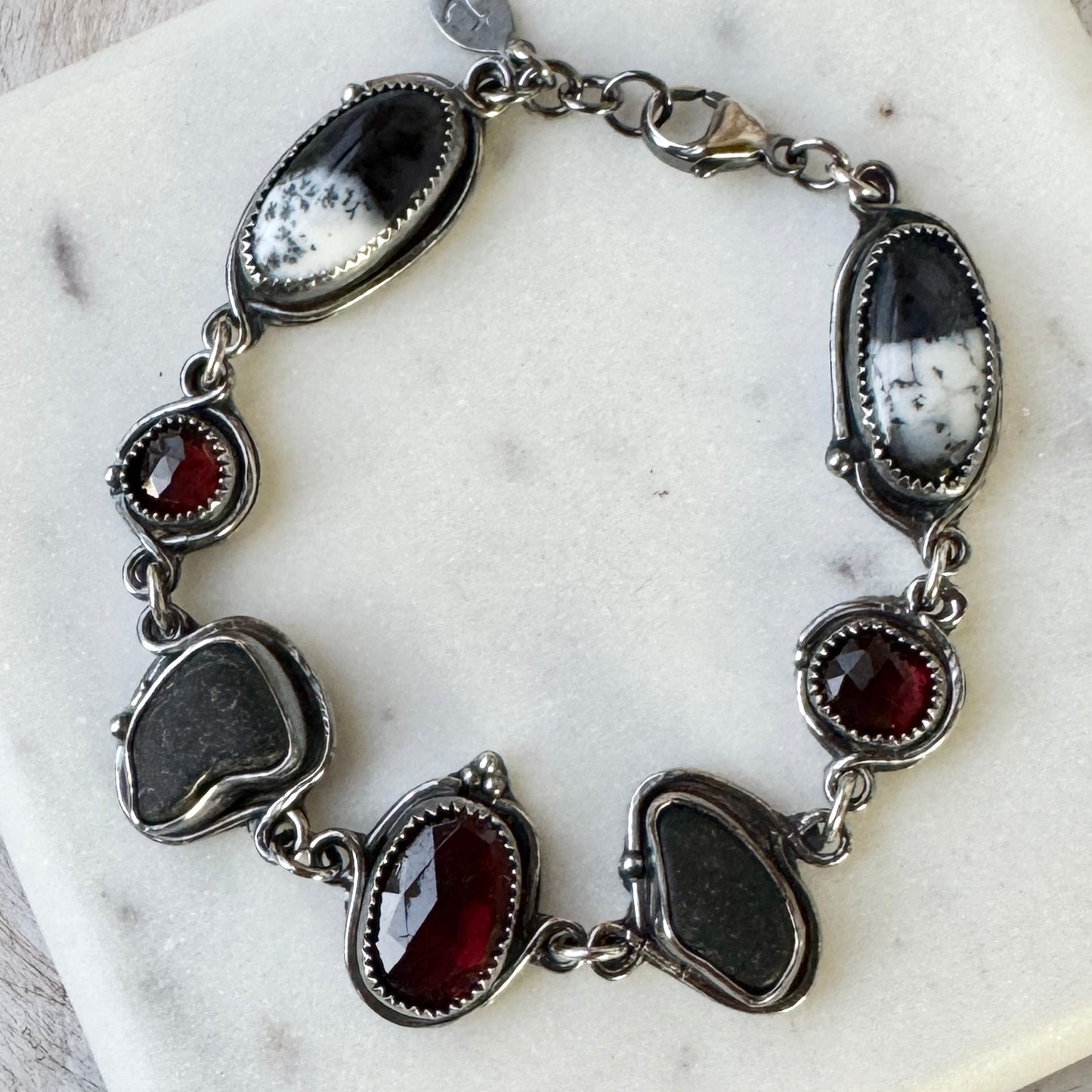 Dendrite, Garnet & Pirate Sea Glass Bracelet