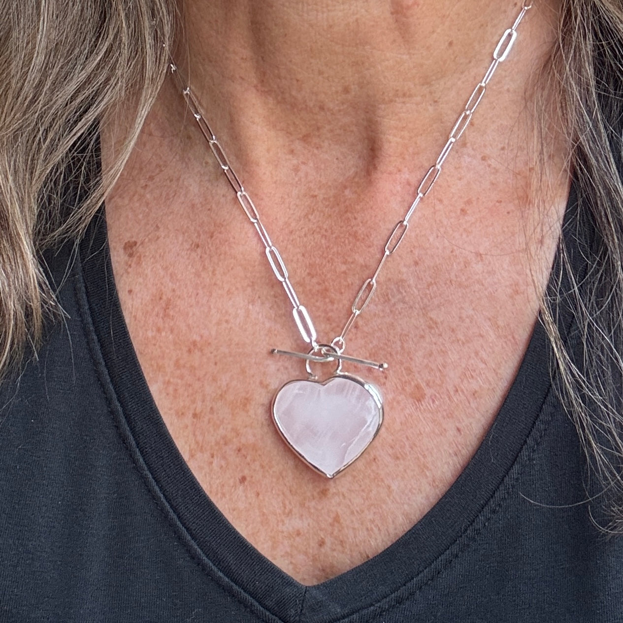 White Quartz Heart Paperclip Necklace