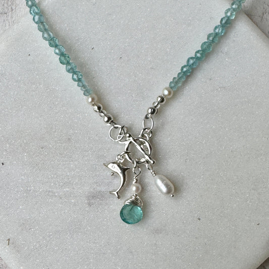 Blue Apatite Gemstone Toggle Front Charm Necklace