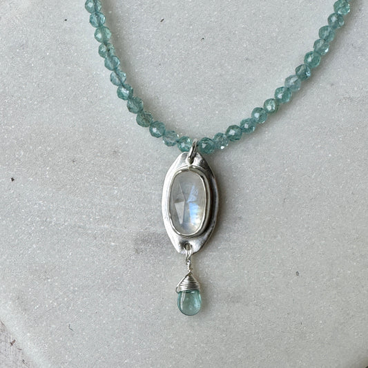 Blue Apatite & Moonstone Gemstone beaded Necklace