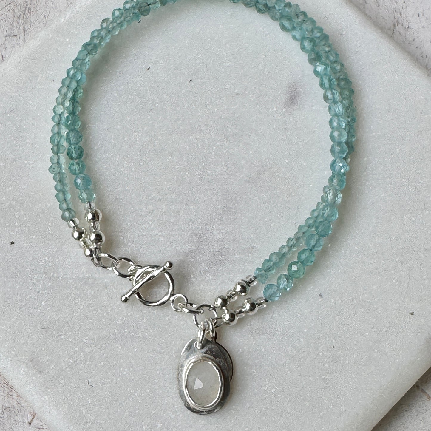 Blue Apatite Gemstone double strand toggle bracelet