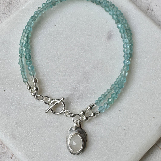 Blue Apatite Gemstone double strand toggle bracelet