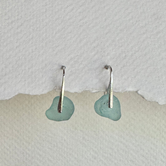 Aqua Sea Glass Small Vertical Line Earrings