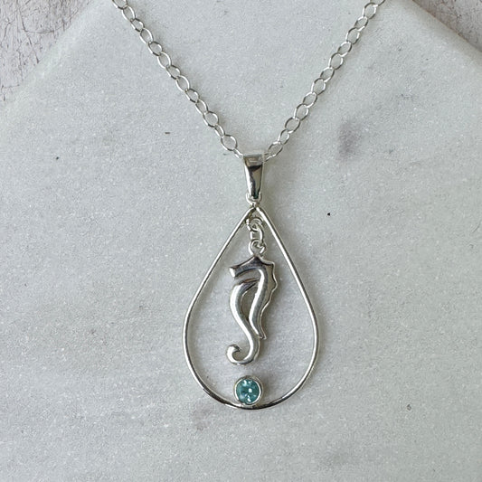Seahorse Teardrop with Apatite Gemstone Necklace