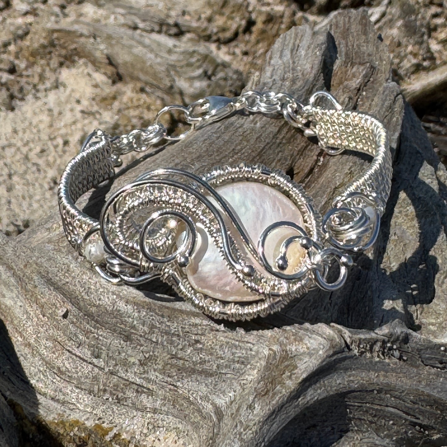 Freshwater Pearl Silver Woven Bracelet