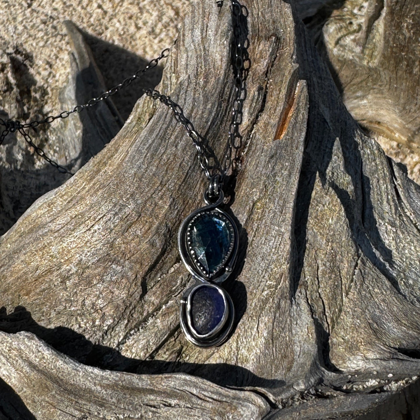 Seaham Blue Sea Glass & Bi-color Kyanite Necklace