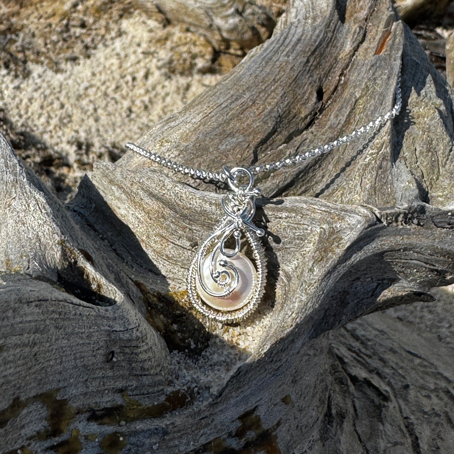 Coin Pearl Silver Woven Necklace (Small)
