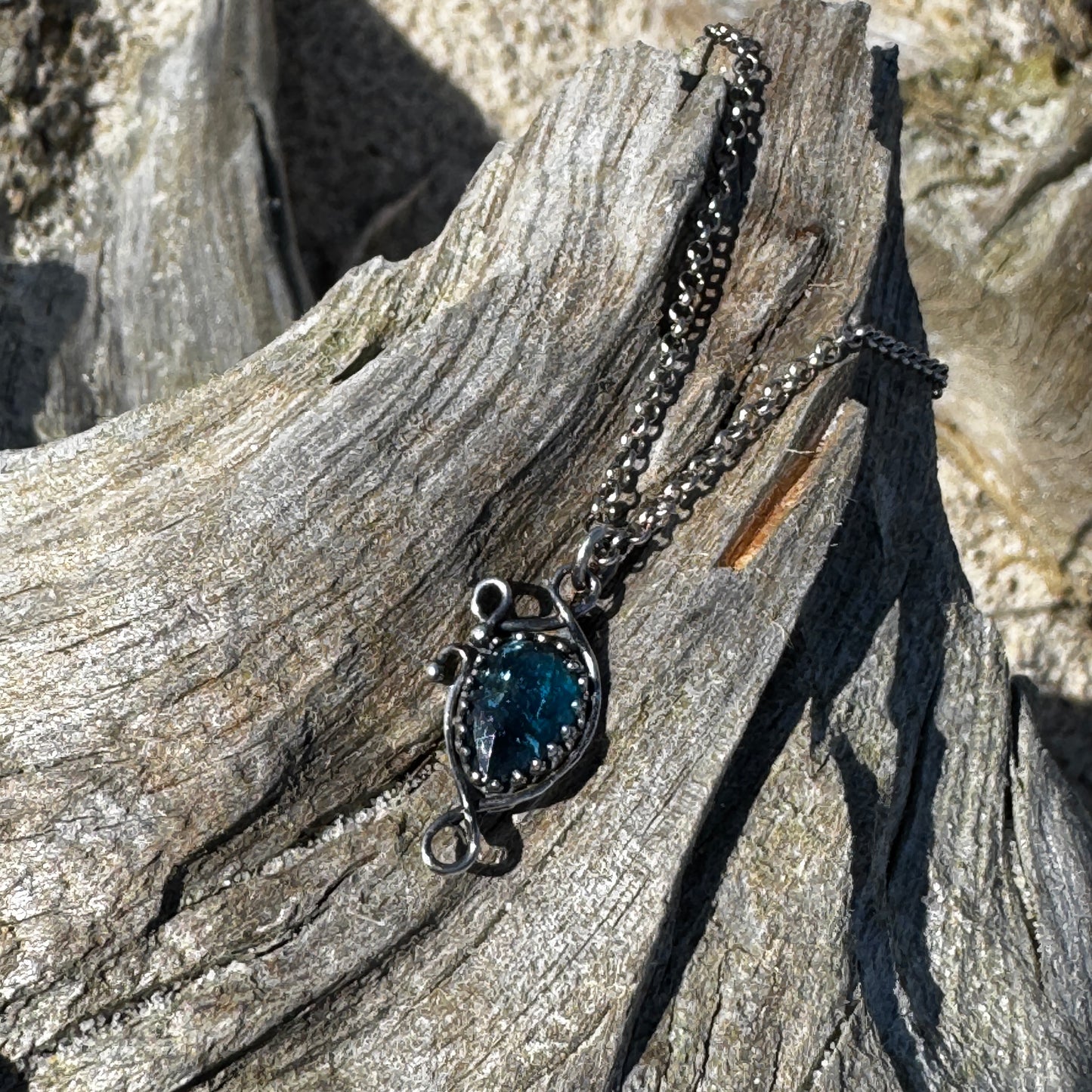 Neon Kyanite Silver Patina'd Necklace