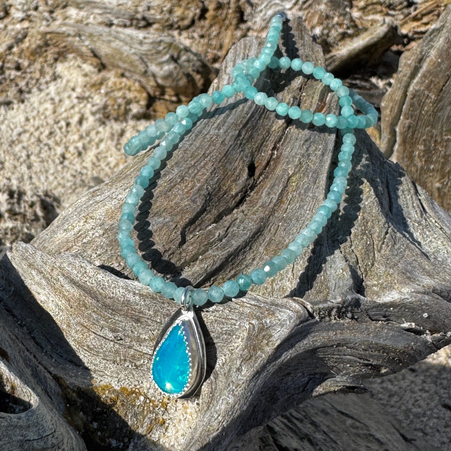 Blue Opal & Amazonite Gemstone Necklace