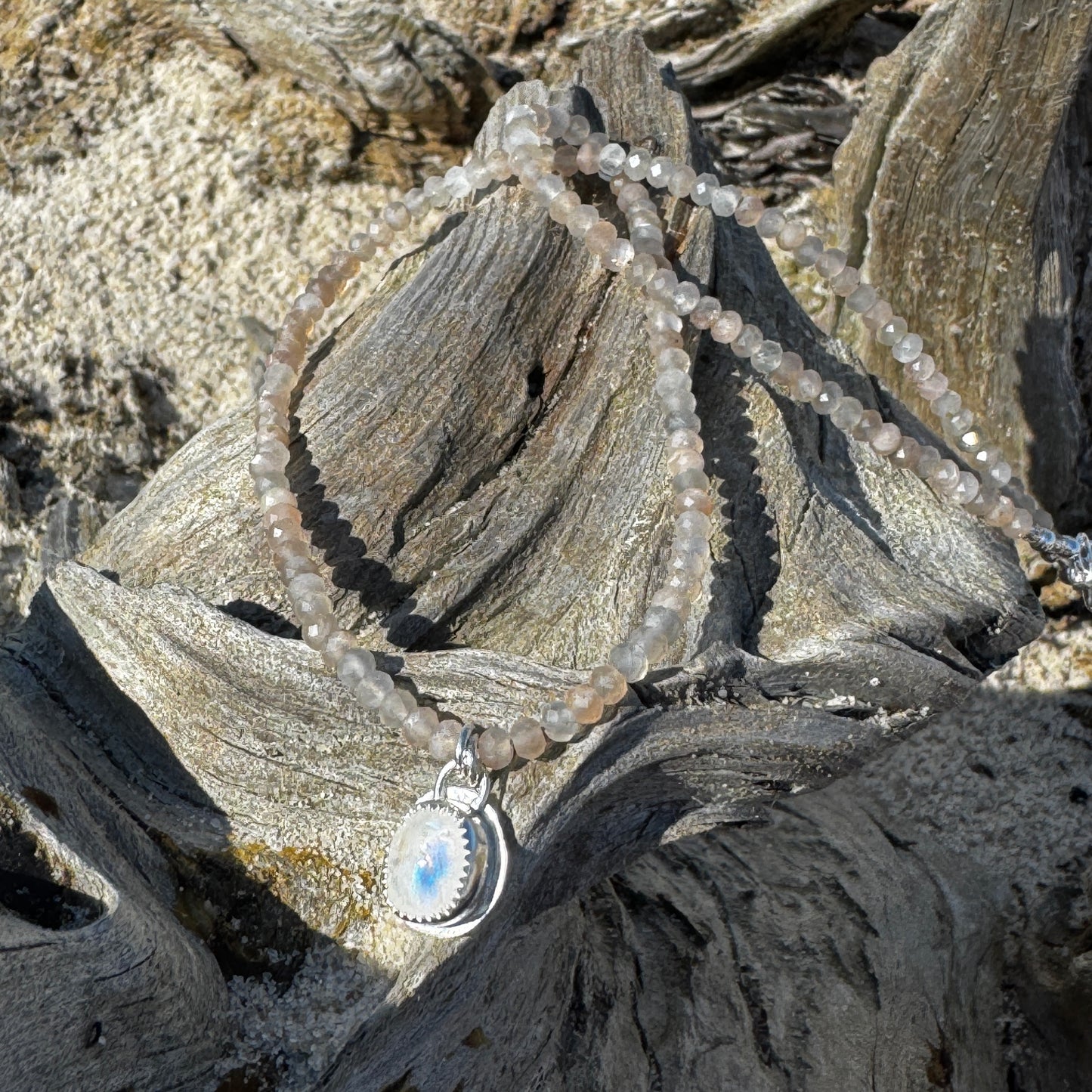Rainbow & Champagne Moonstone Gemstone Necklace
