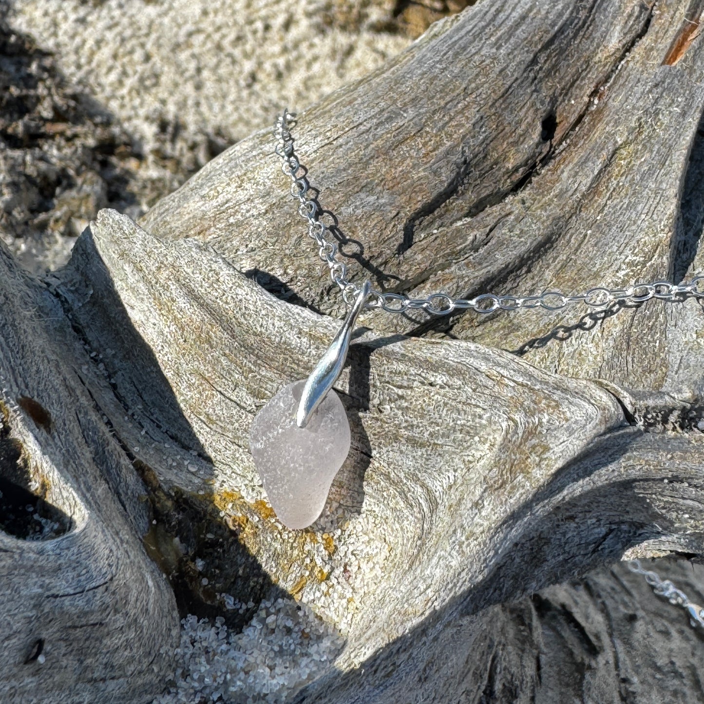 Natural Sea Glass Feather Necklace (3 Colors Available)