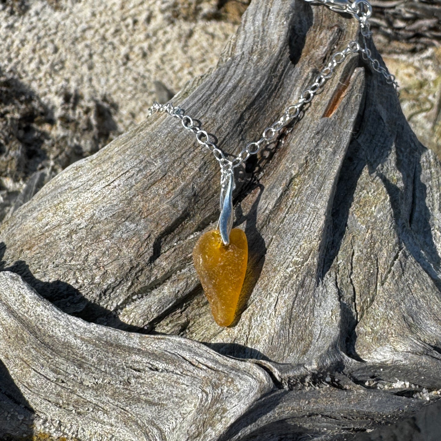 Natural Sea Glass Feather Necklace (3 Colors Available)