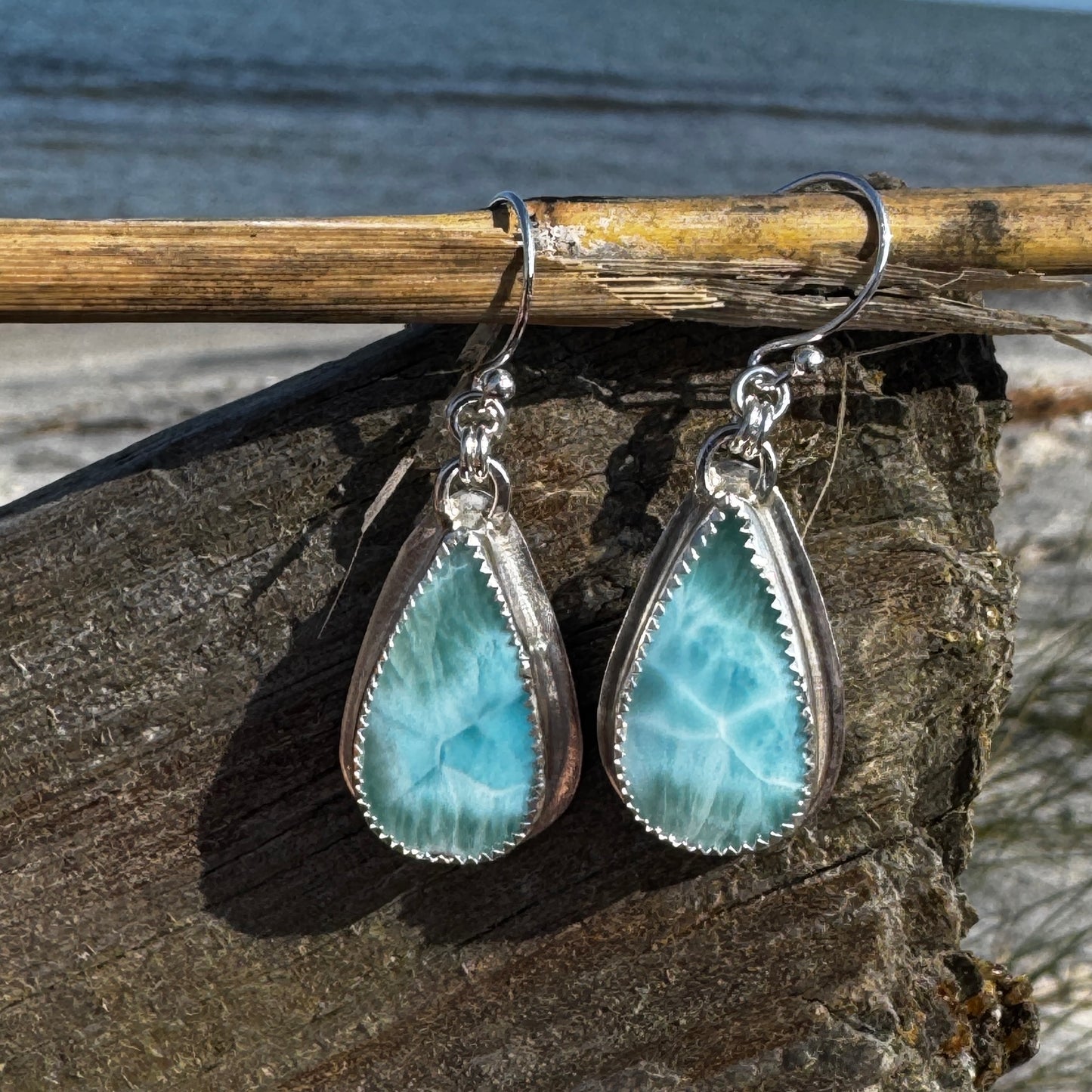 Larimar Long Teardrop Earrings