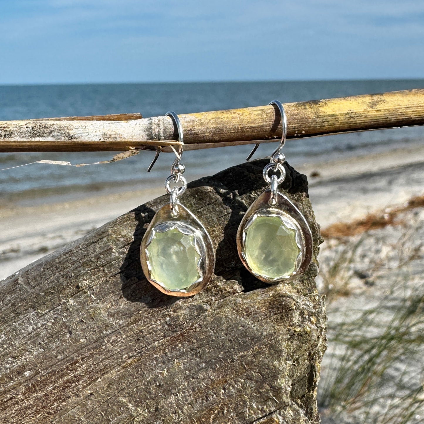 Prehnite Silver Earrings