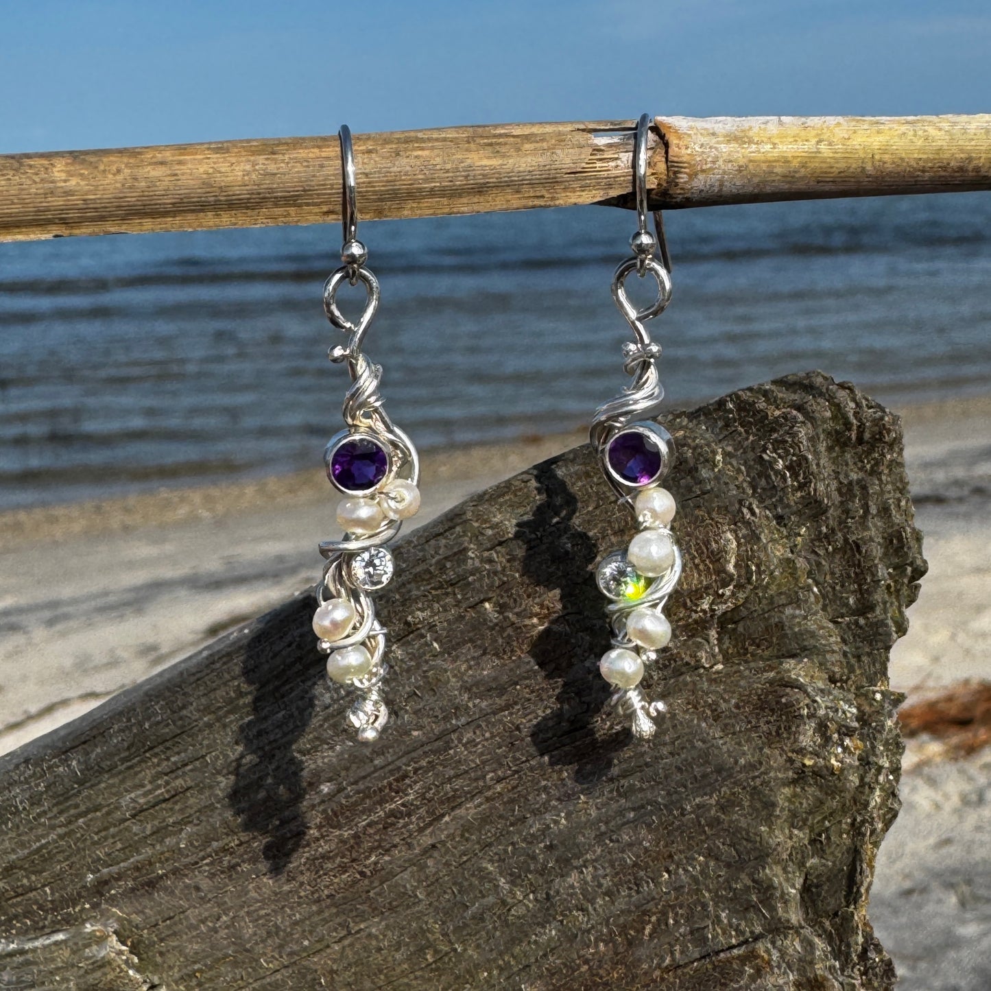 Amethyst & CZ with Pearls River Earrings