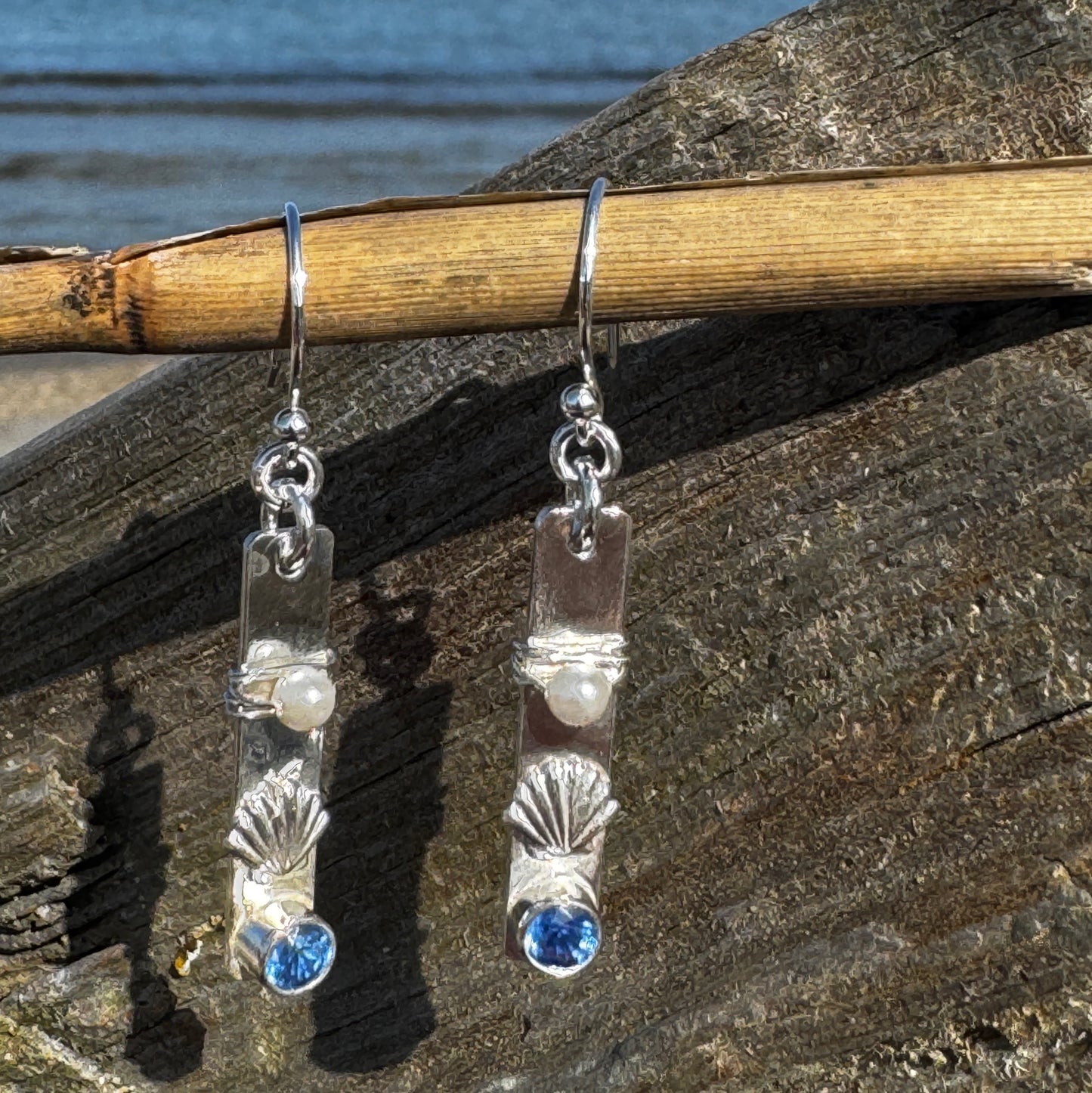Blue Kyanite Sea Shell & Pearl Earrings