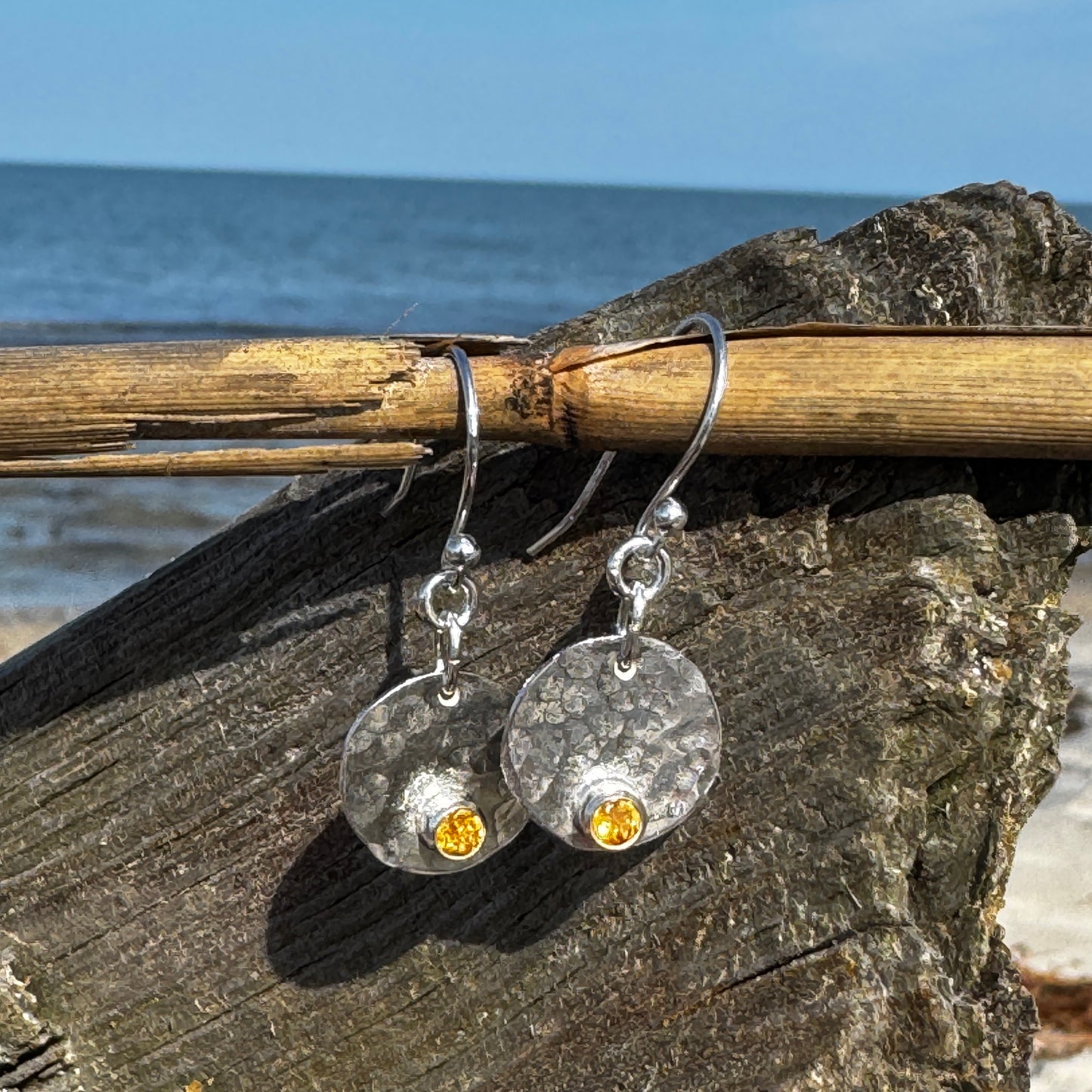 Citrine Small Silver Disk Earrings