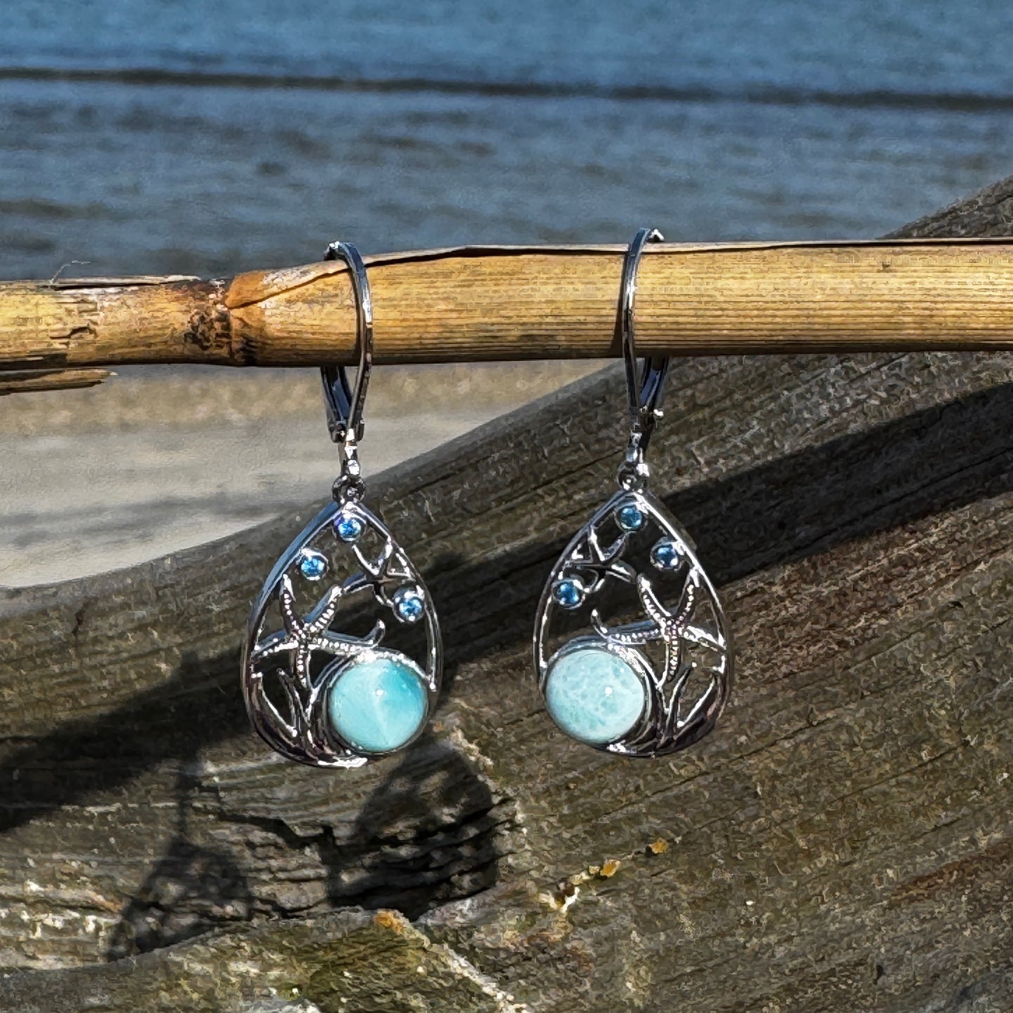 Larimar & Blue Stone Starfish Earrings