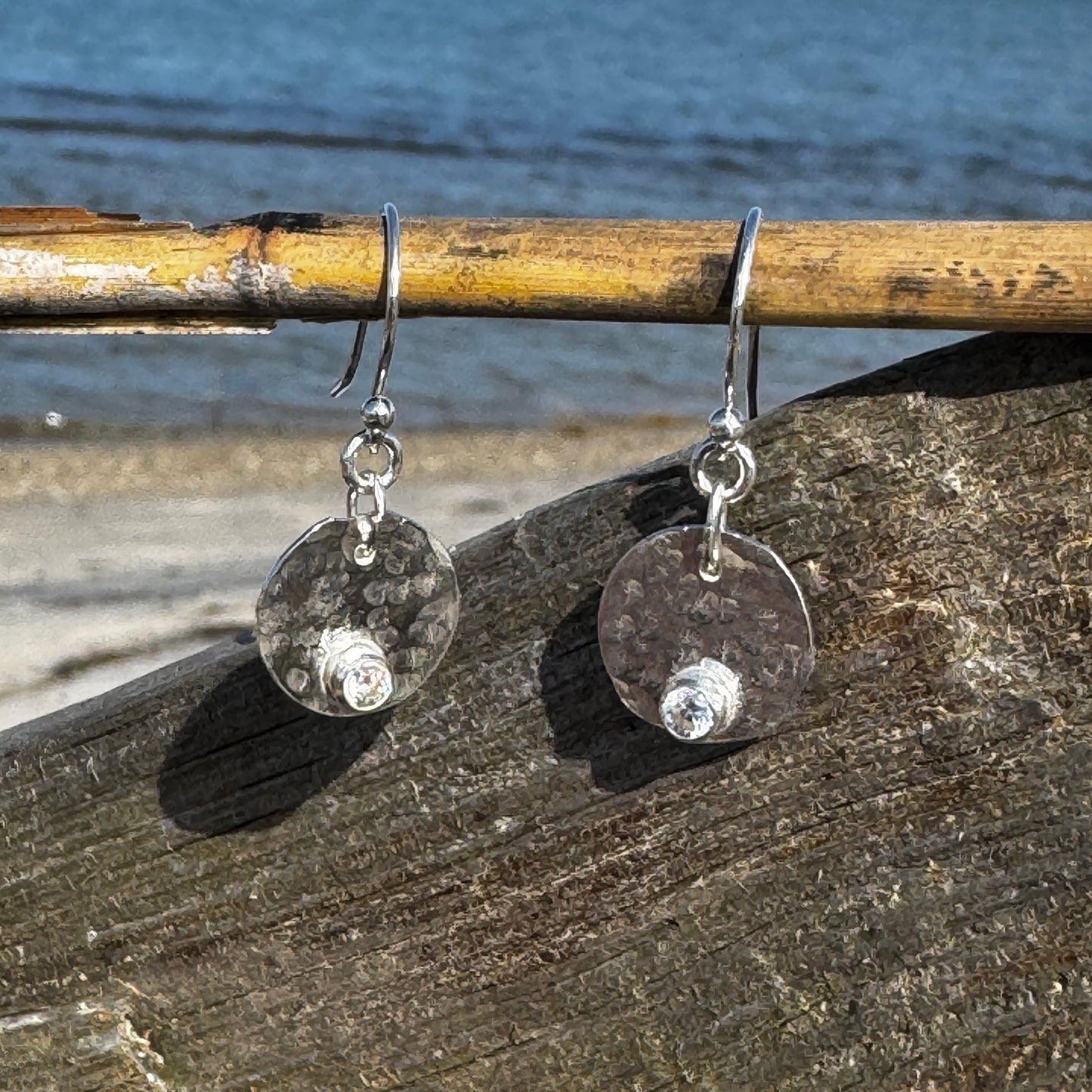 CZ Small Silver Disk Earrings