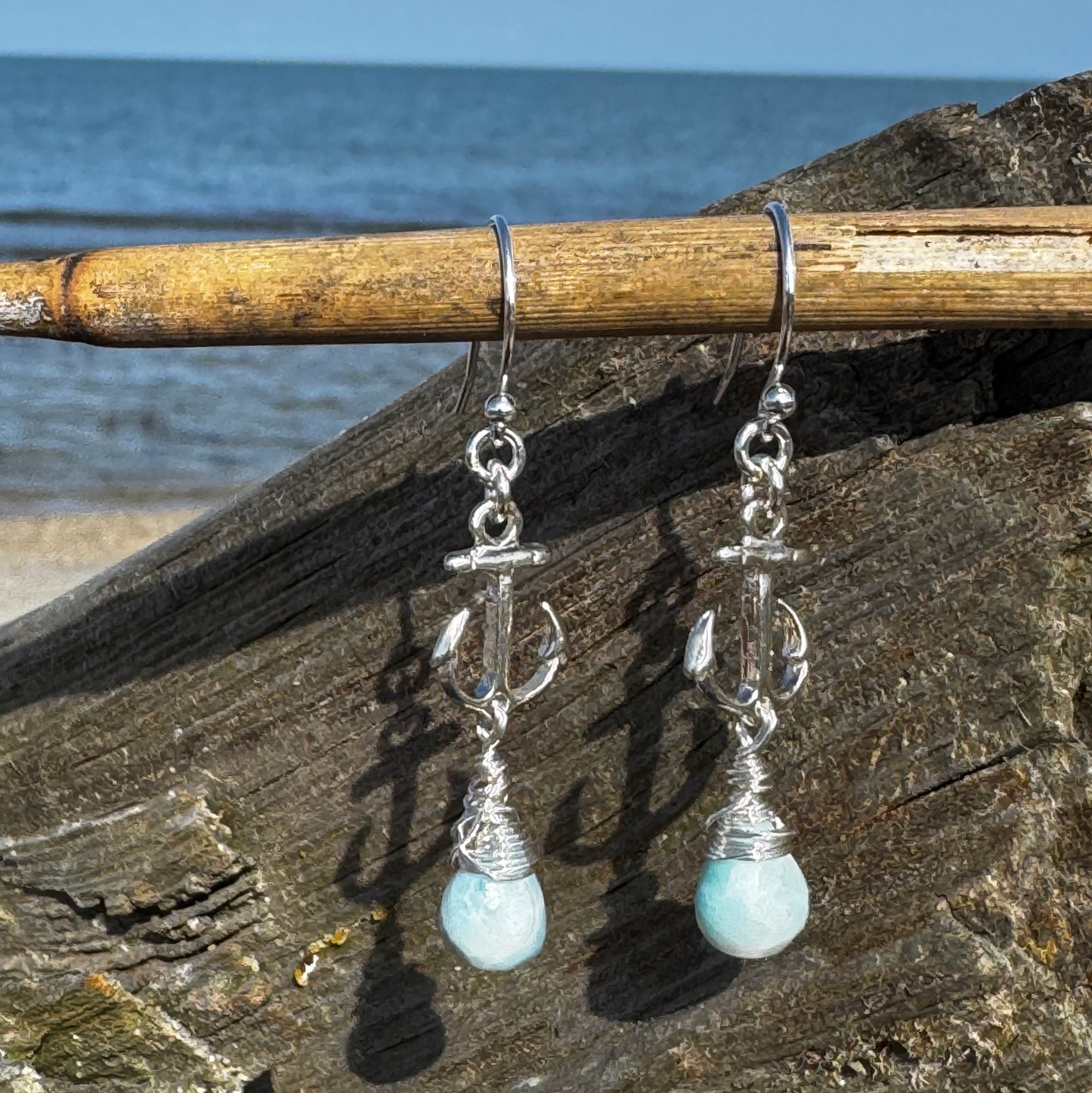 Larimar Teardrop Anchor Earrings