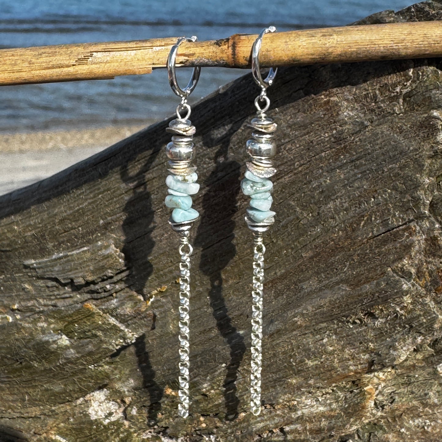 Larimar & Silver Chain Earrings