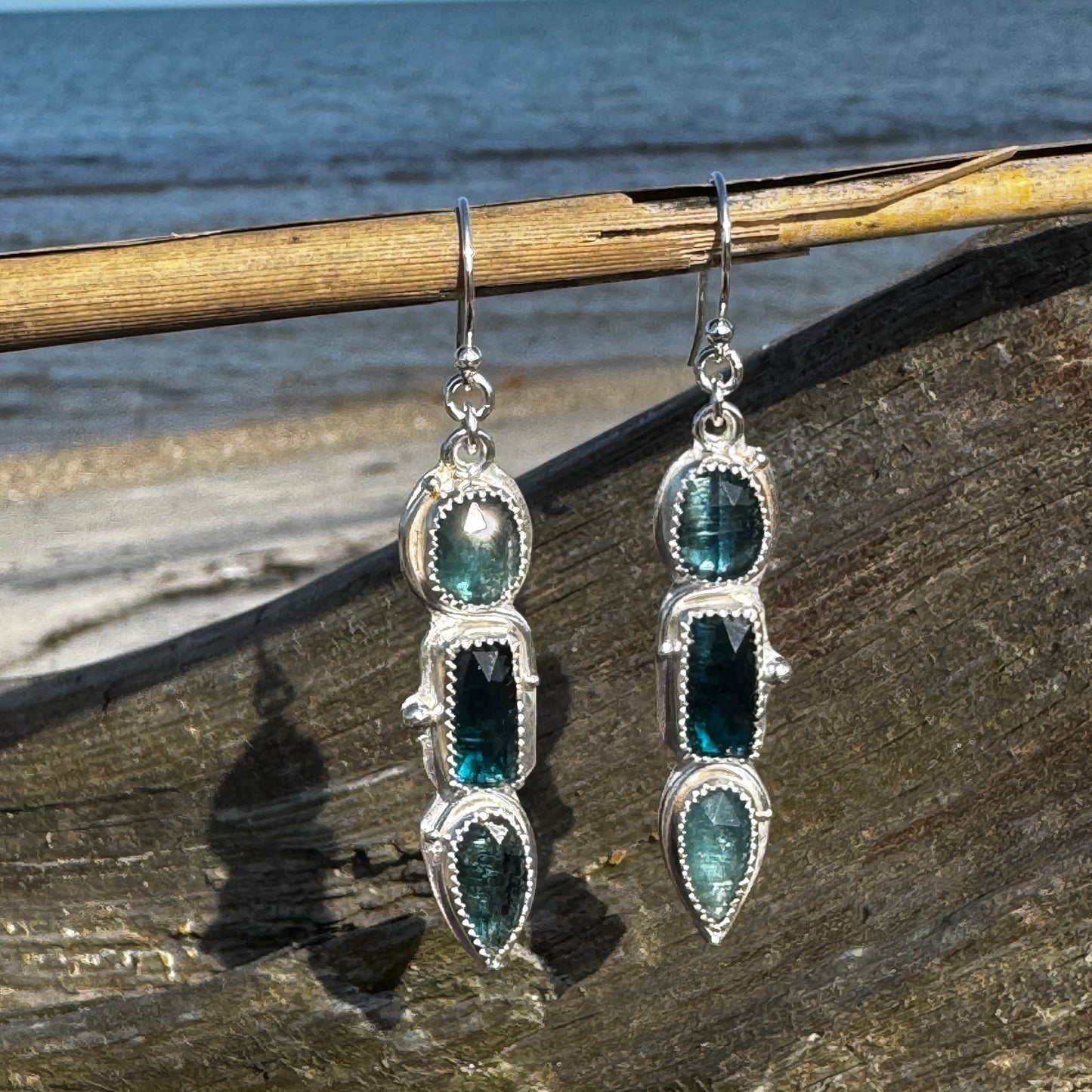 Bi-Color Kyanite 3 stone Earrings