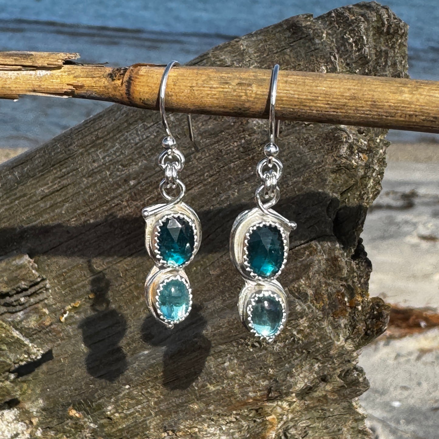 Neon Kyanite & Pariba Apatite 2-Stone Earrings
