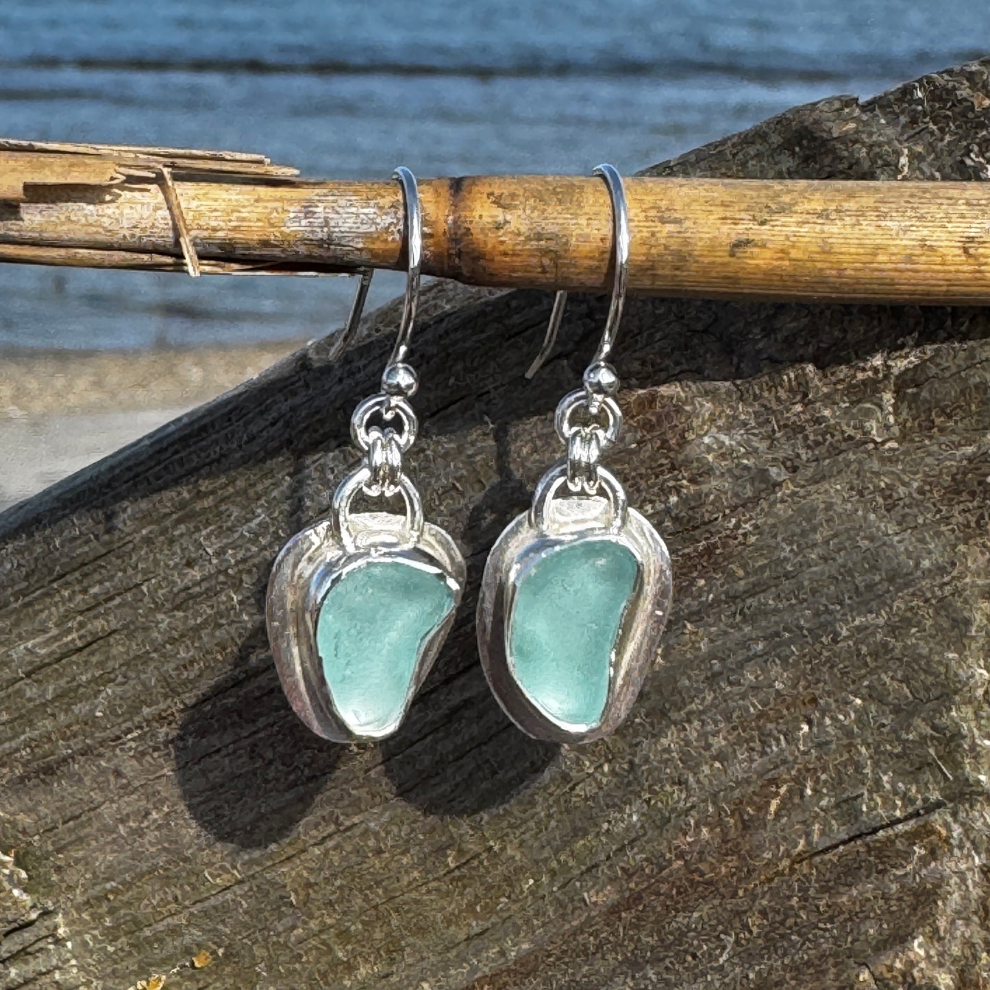 Aqua Sea Glass Bezel Set Earrings- 4 Designs