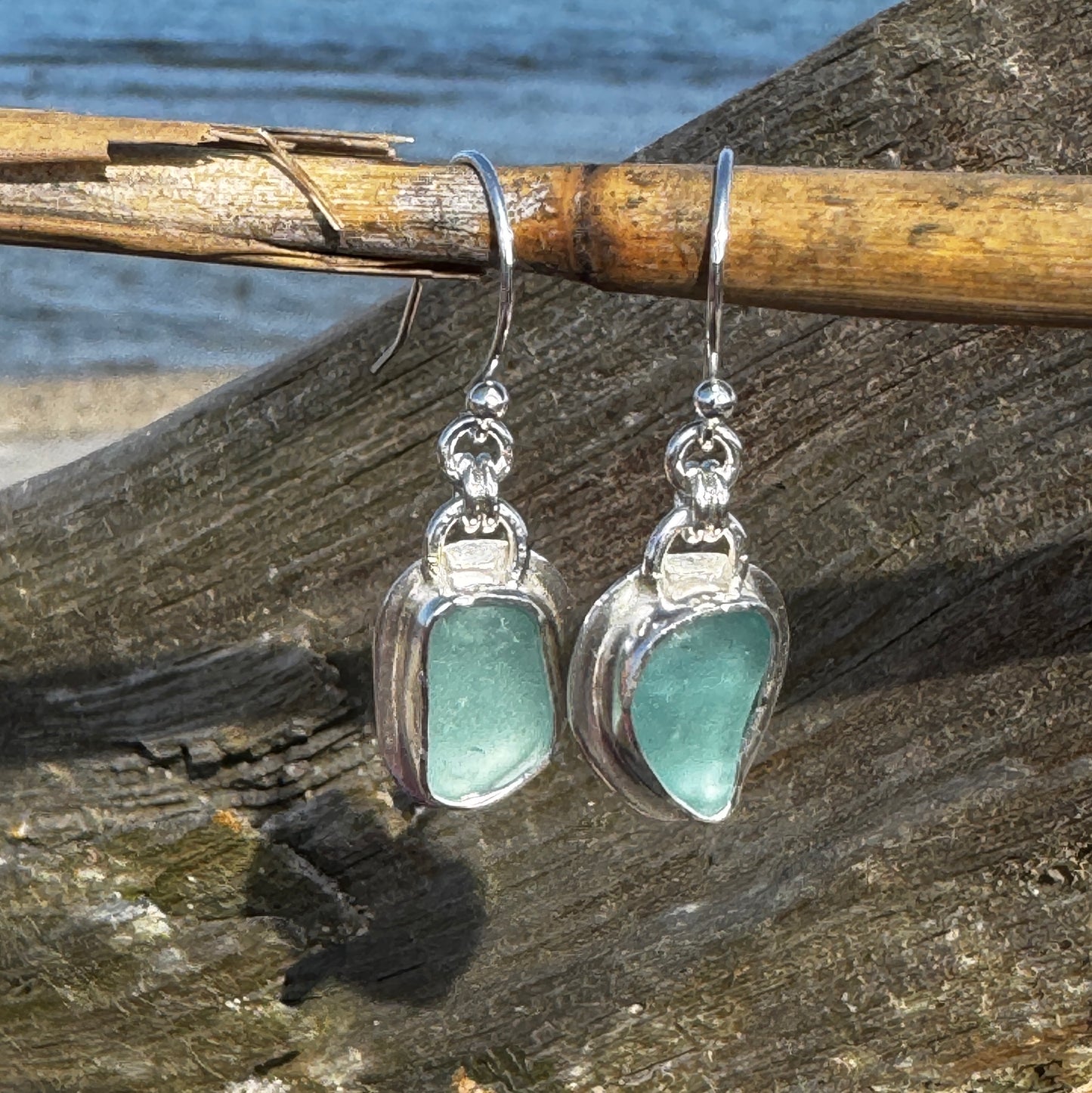 Aqua Sea Glass Bezel Set Earrings- 4 Designs