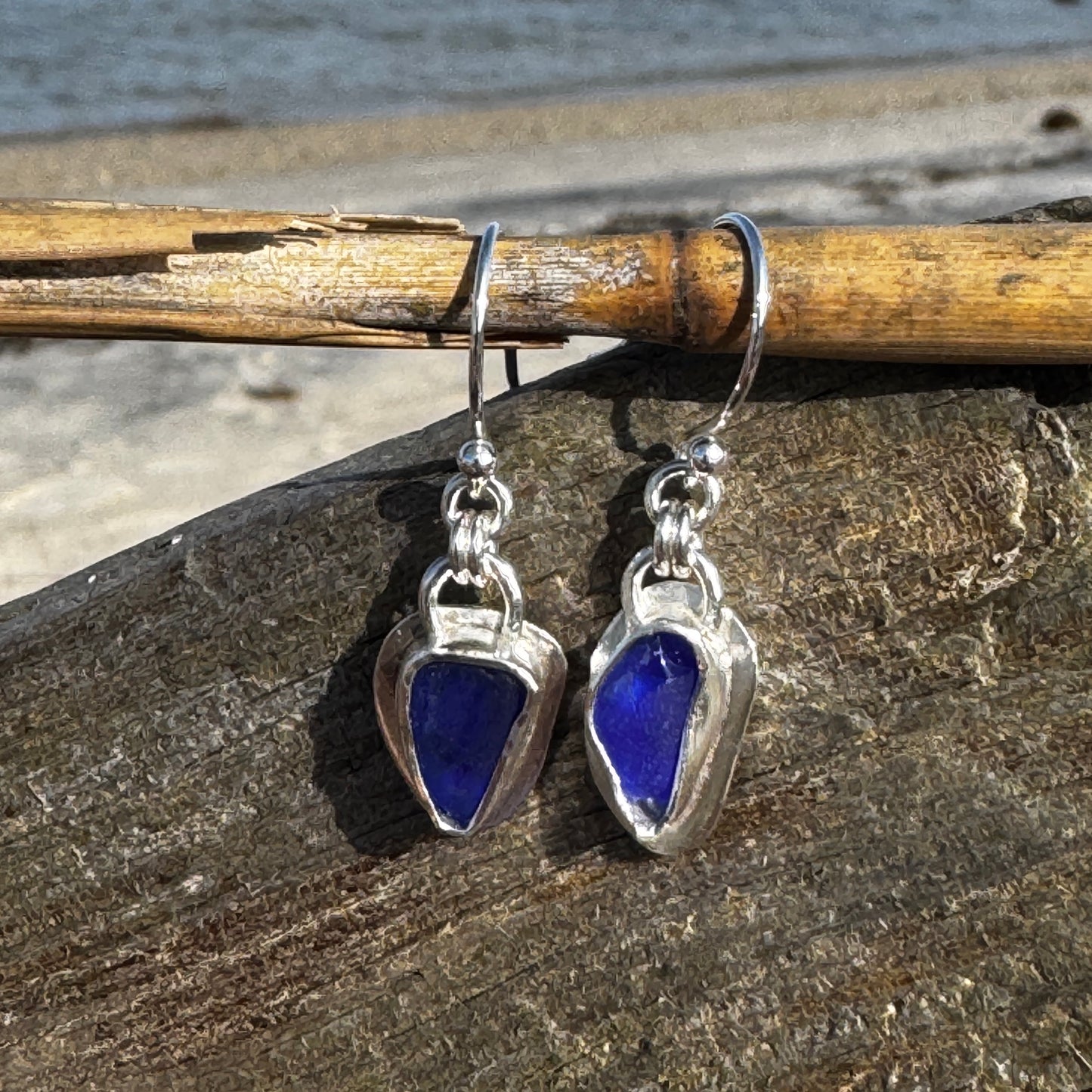 Cobalt Sea Glass Bezel Set Earrings- 2 designs