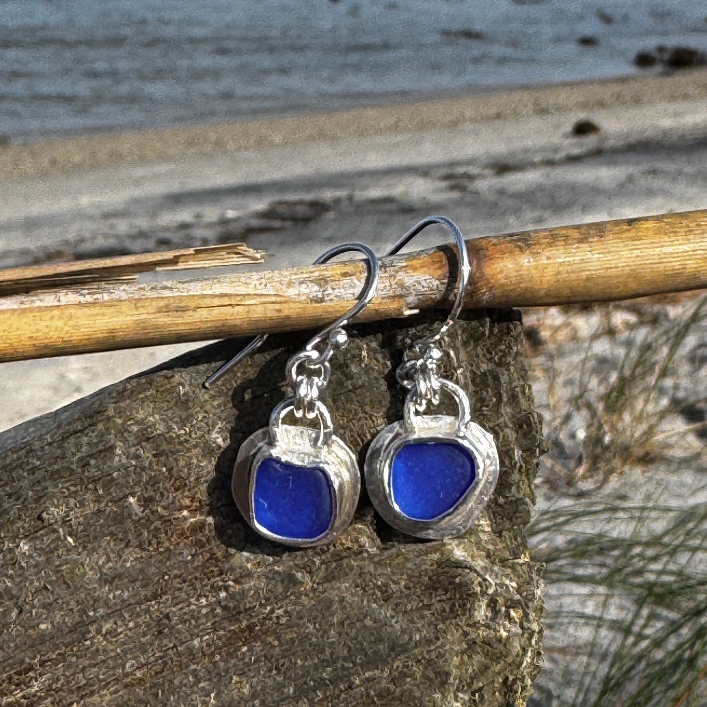 Cobalt Sea Glass Bezel Set Earrings- 2 designs