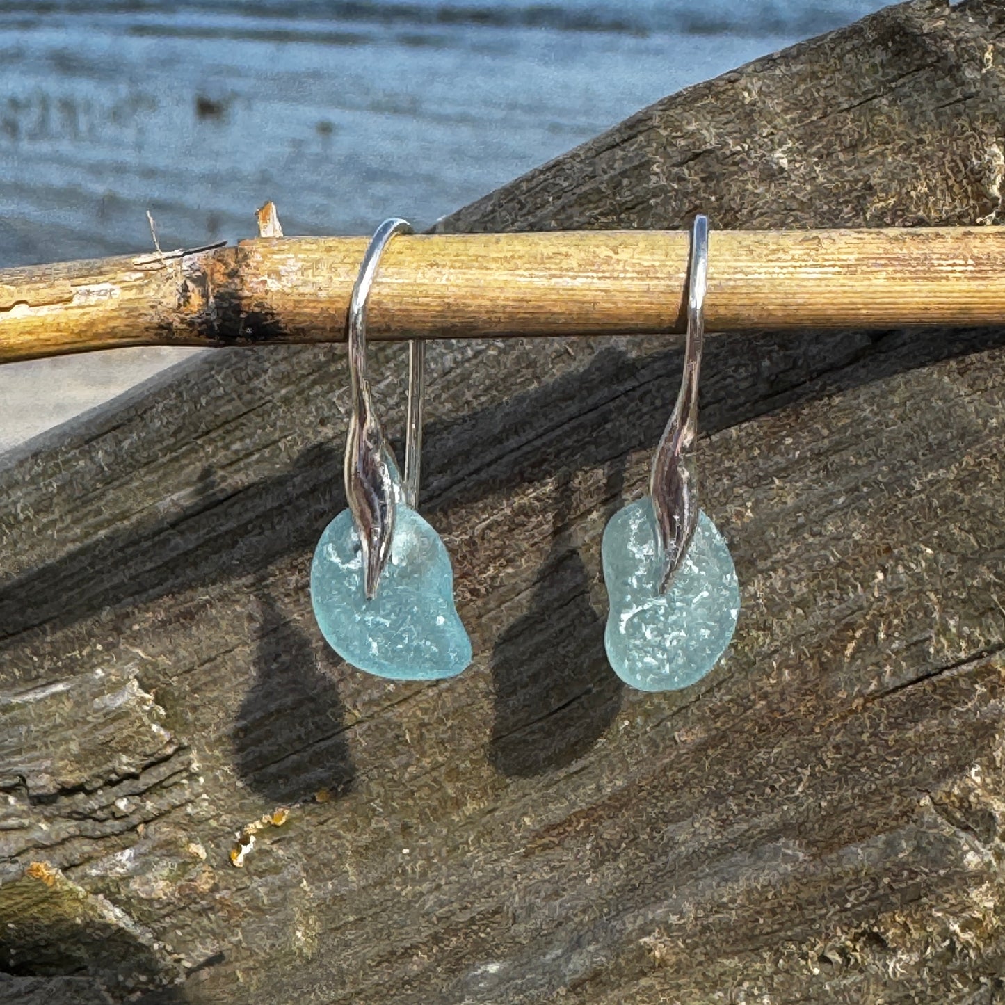 Natural Sea Glass Feather Set Earrings- 6 colors