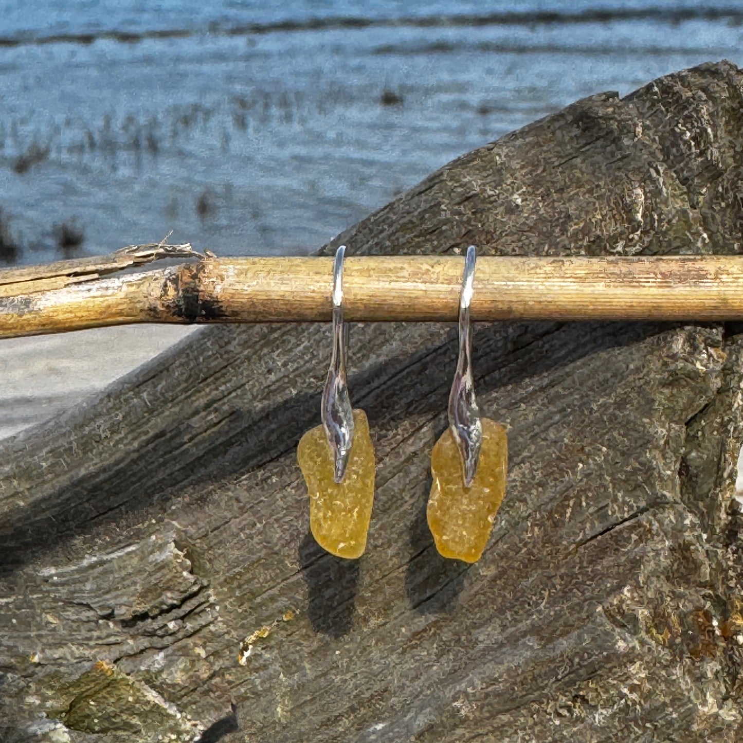 Natural Sea Glass Feather Set Earrings- 6 colors