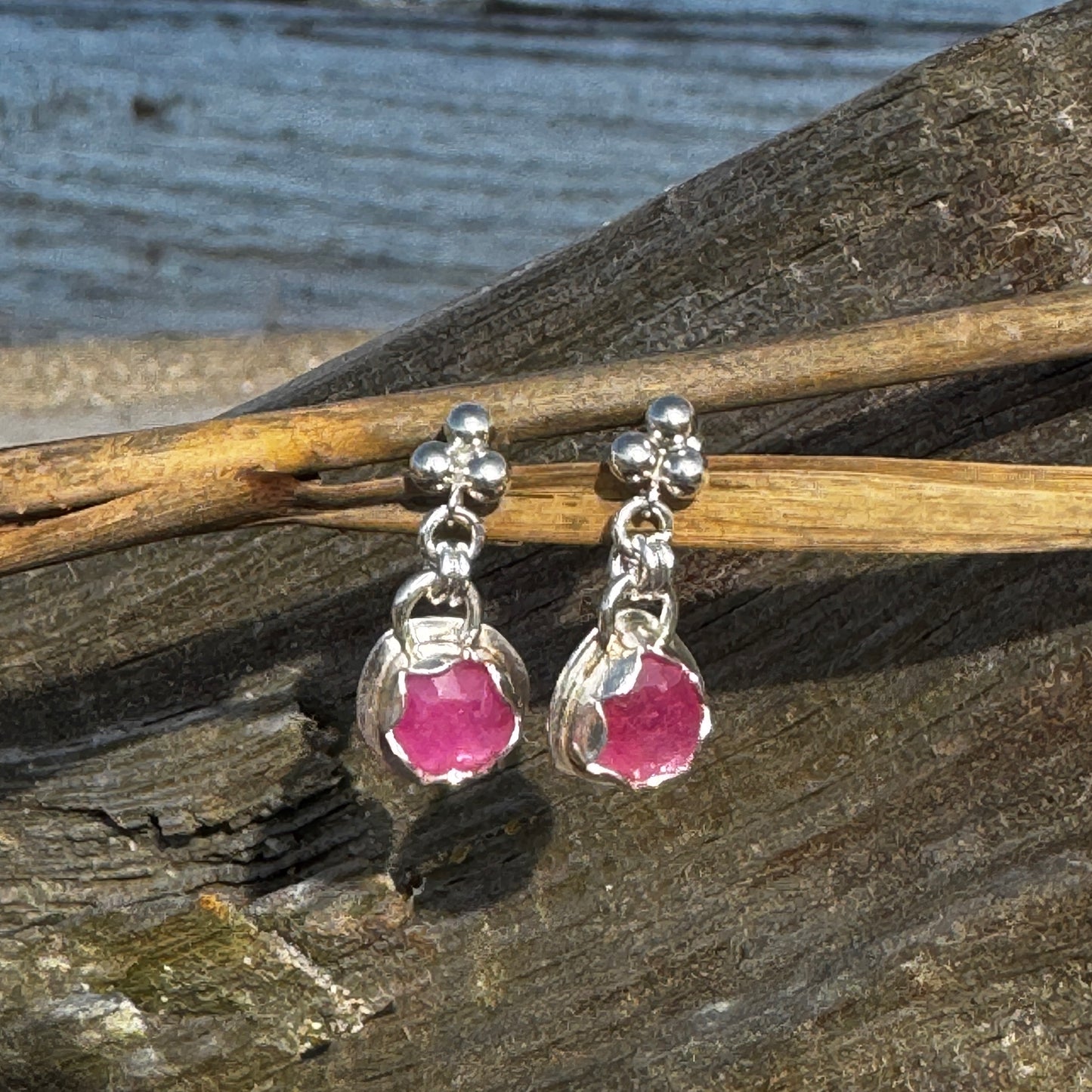 Dark Pink Sapphire Post Earrings
