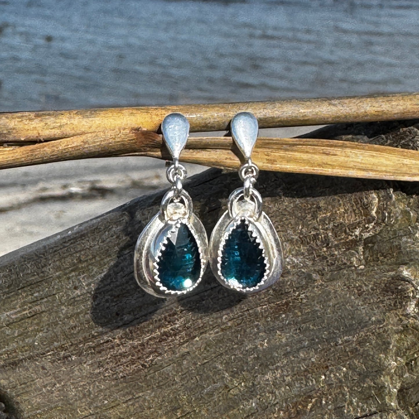 Neon Kyanite Silver Drop Post Earrings
