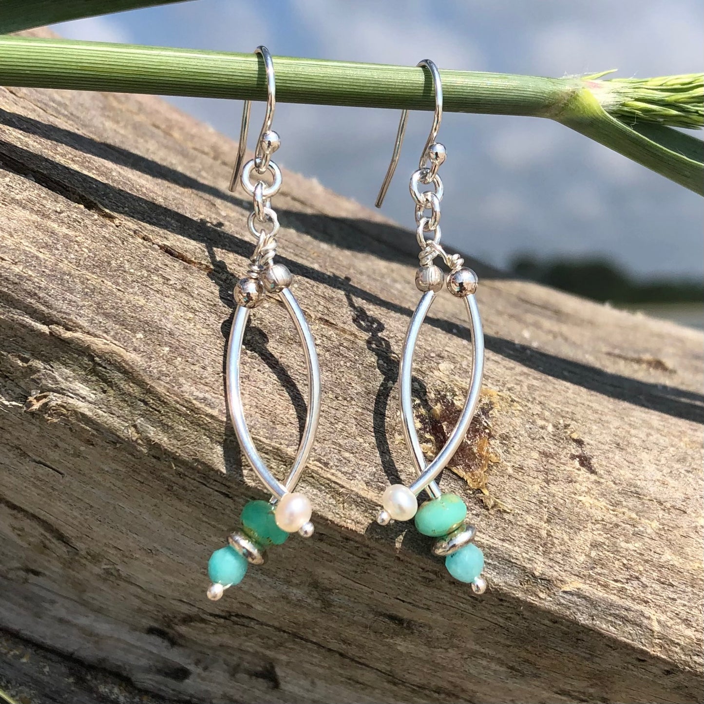 Amazonite & Pearl Swing Earrings