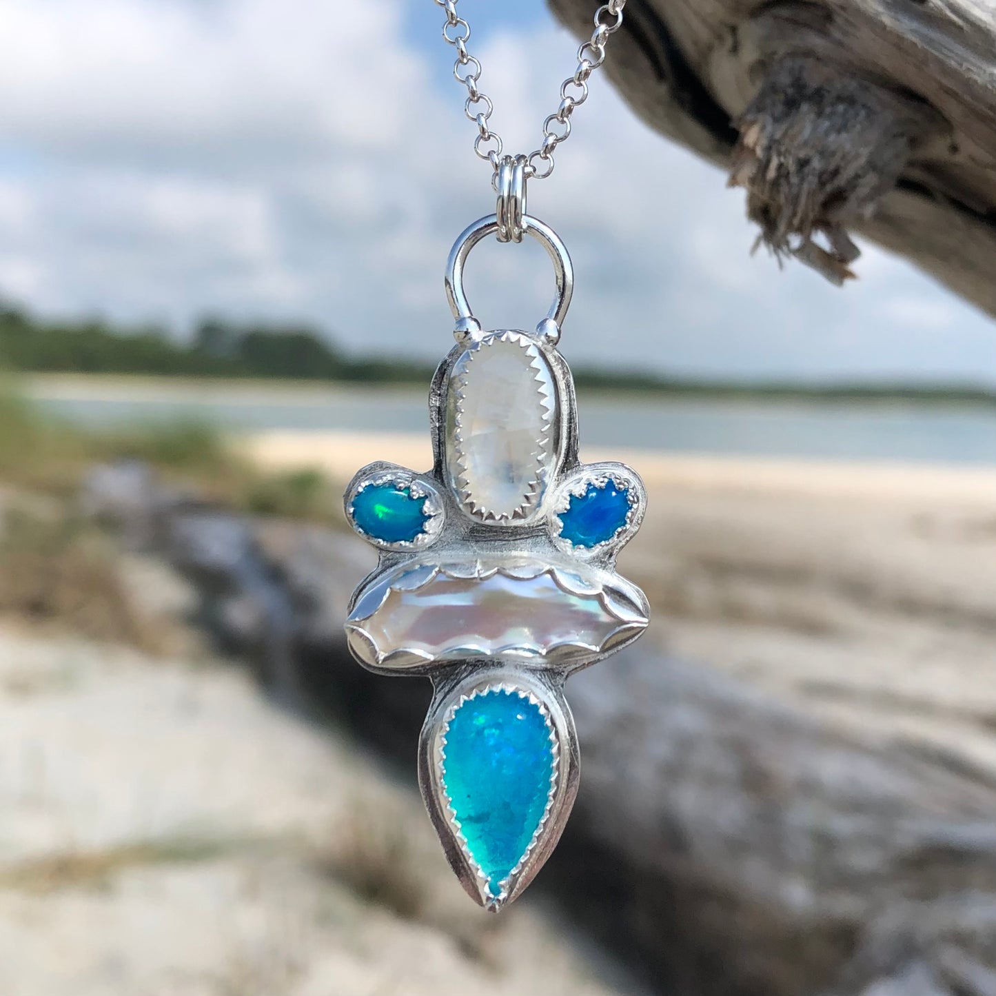 Blue Opal, Pearl & Moonstone Necklace