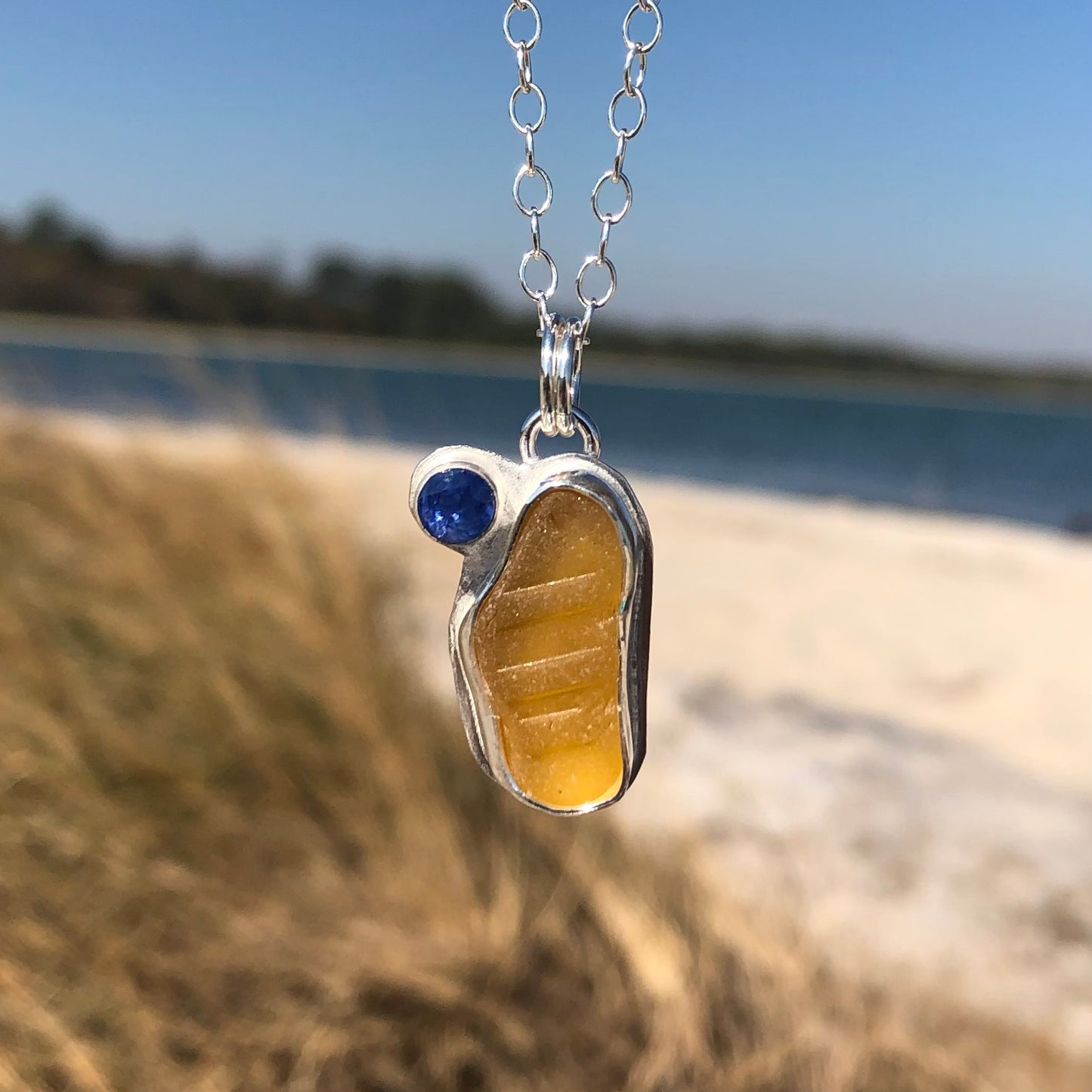 Sea Glass & Gemstone Necklace- Yellow & Blue Kyanite