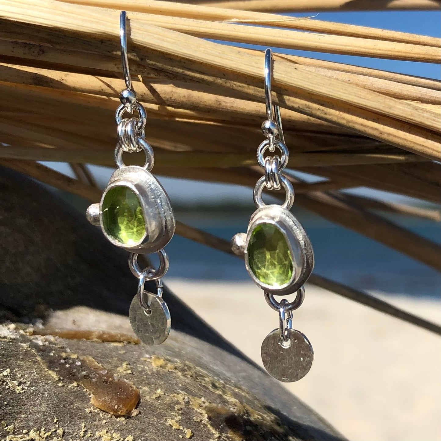 Peridot & Silver Circle Bezel Set Earrings