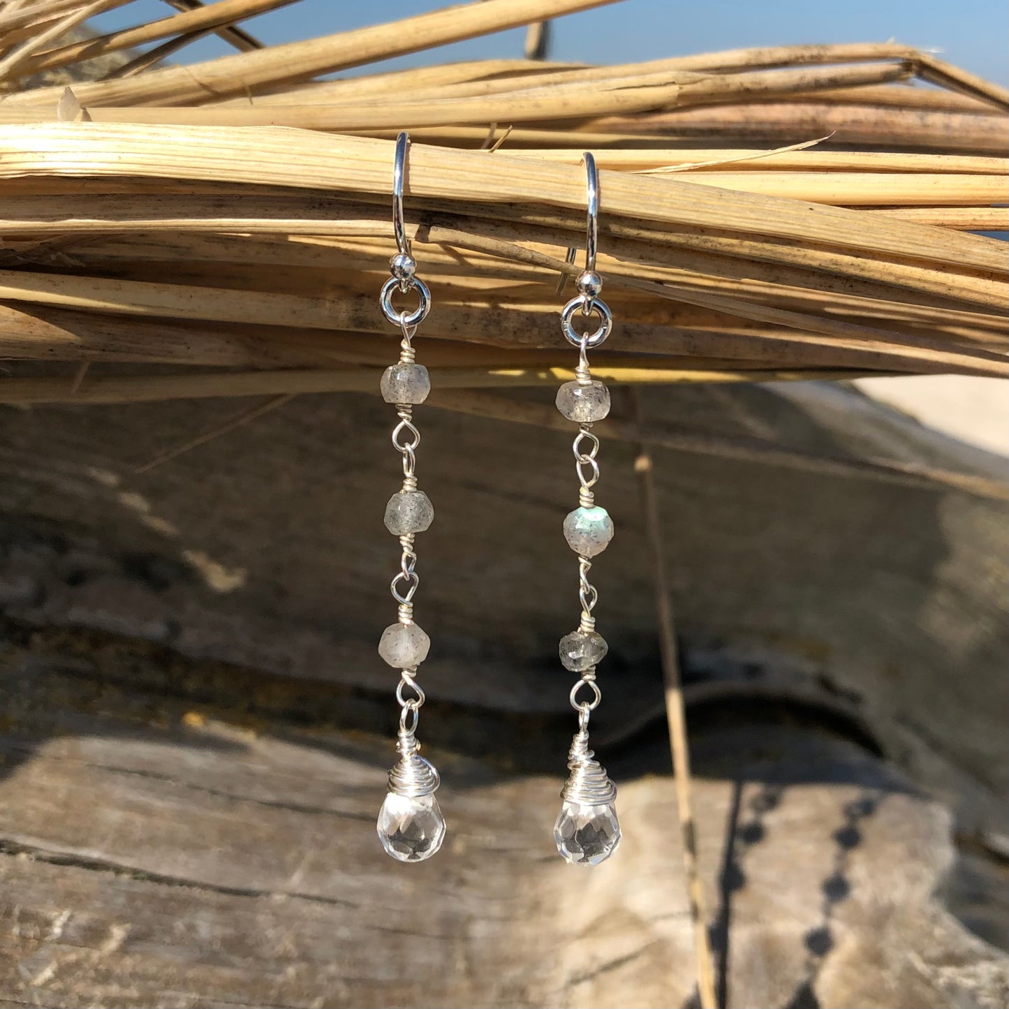 Labradorite Chain and Clear Quartz Drop Earrings