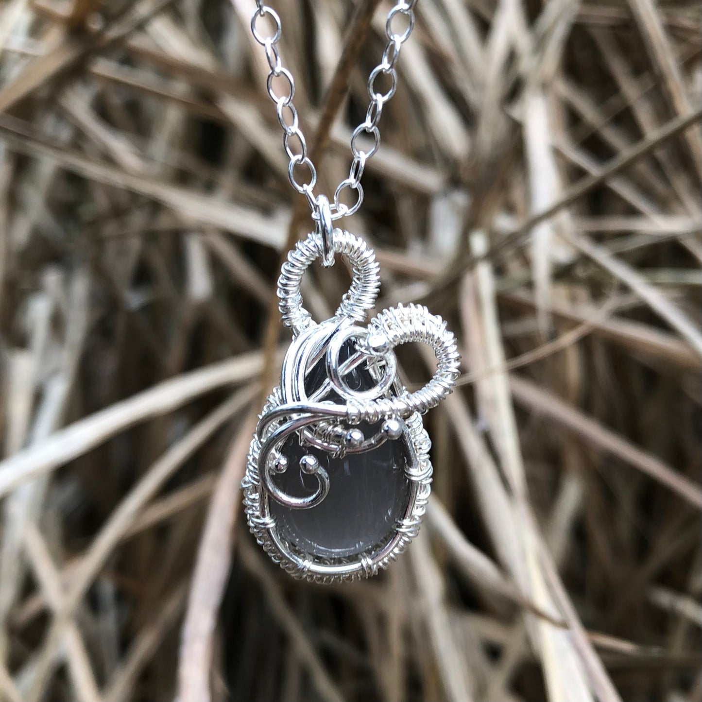 Grey Moonstone Silver Woven Necklace