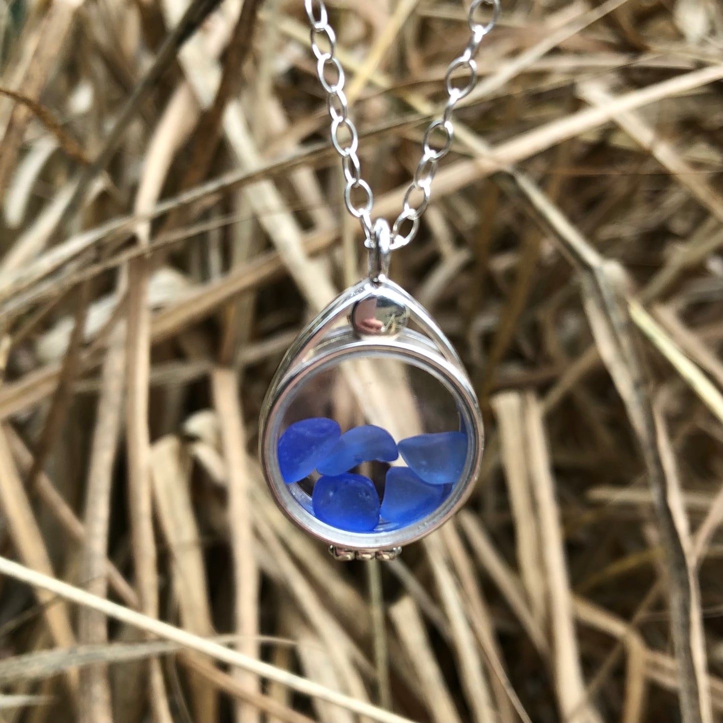 Cobalt Blue Sea Glass Locket Necklace